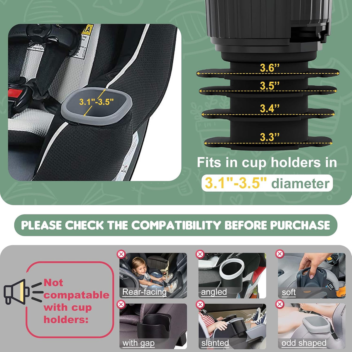 Upgraded Car Seat Tray for Kids Car Seat Tray with Expandable Base for Snacks, Toys, Books, Entertainment Kids Travel Essentials Fits 3.1''-3.5'' Cup Holders (1, Large Base)