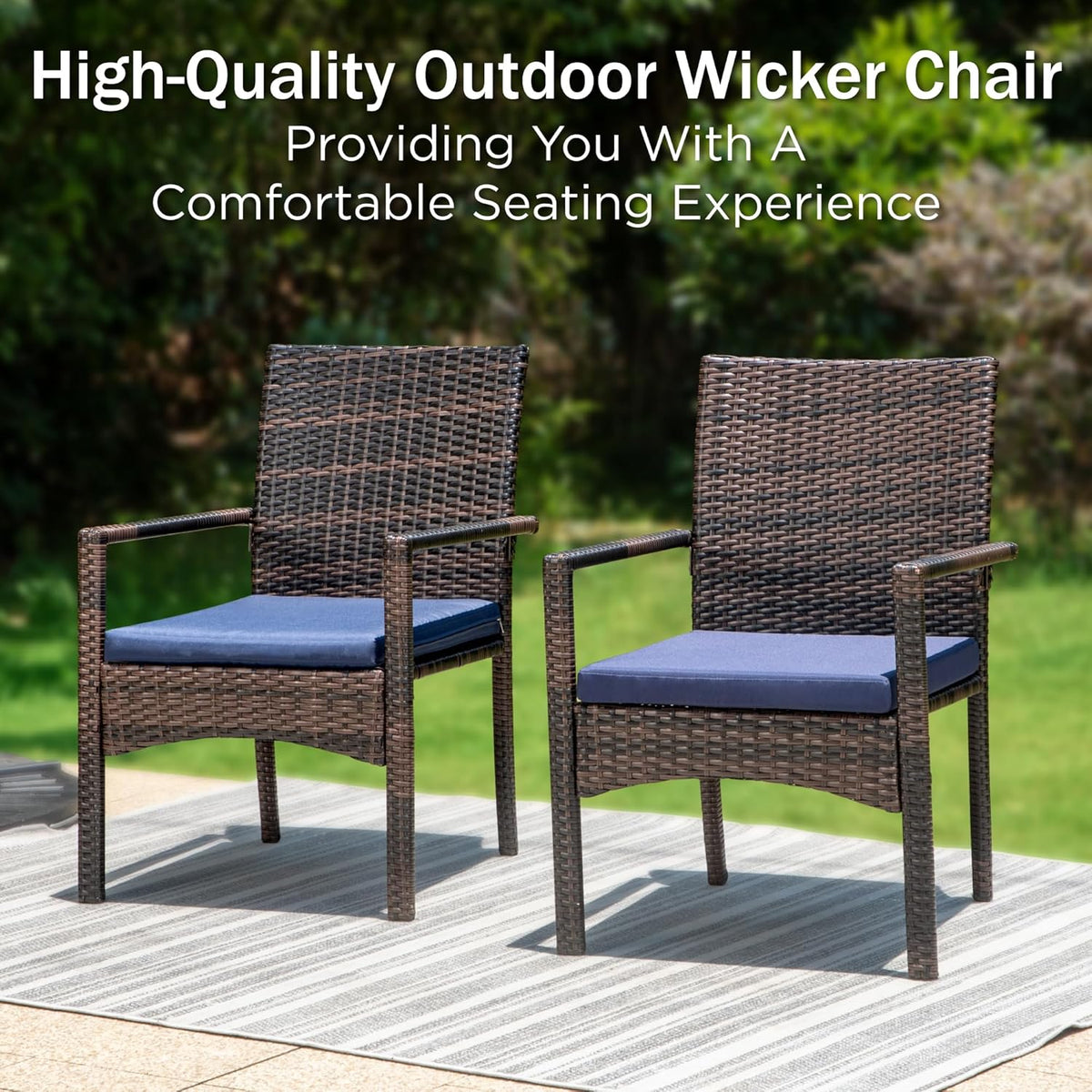PHI VILLA Outdoor Rattan Dining Chairs Set of 6, Modern Wicker Armchair with Cushions for Patio, Deck, Yard, Porch - Brown