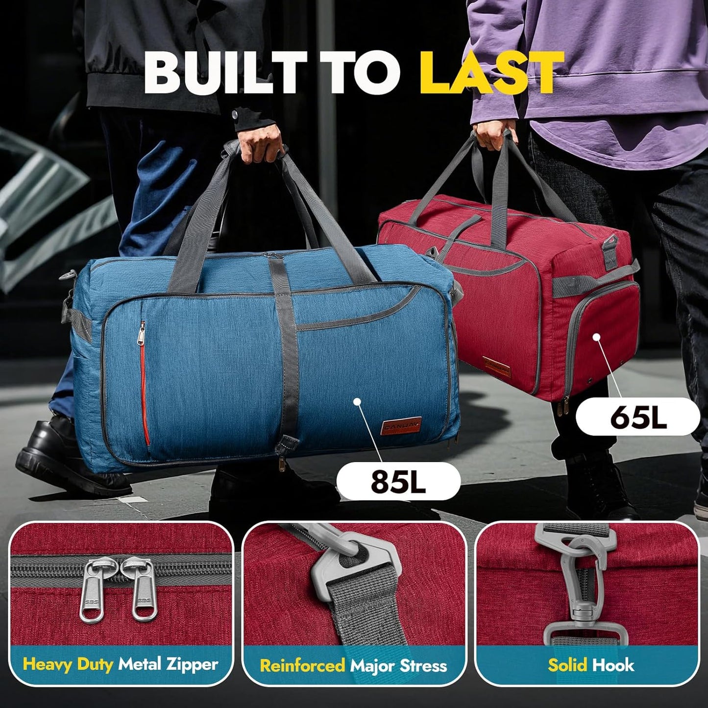 Canway 115L Travel Duffel Bag, Foldable Weekender Bag with Shoes Compartment for Men Women Water-proof & Tear Resistant