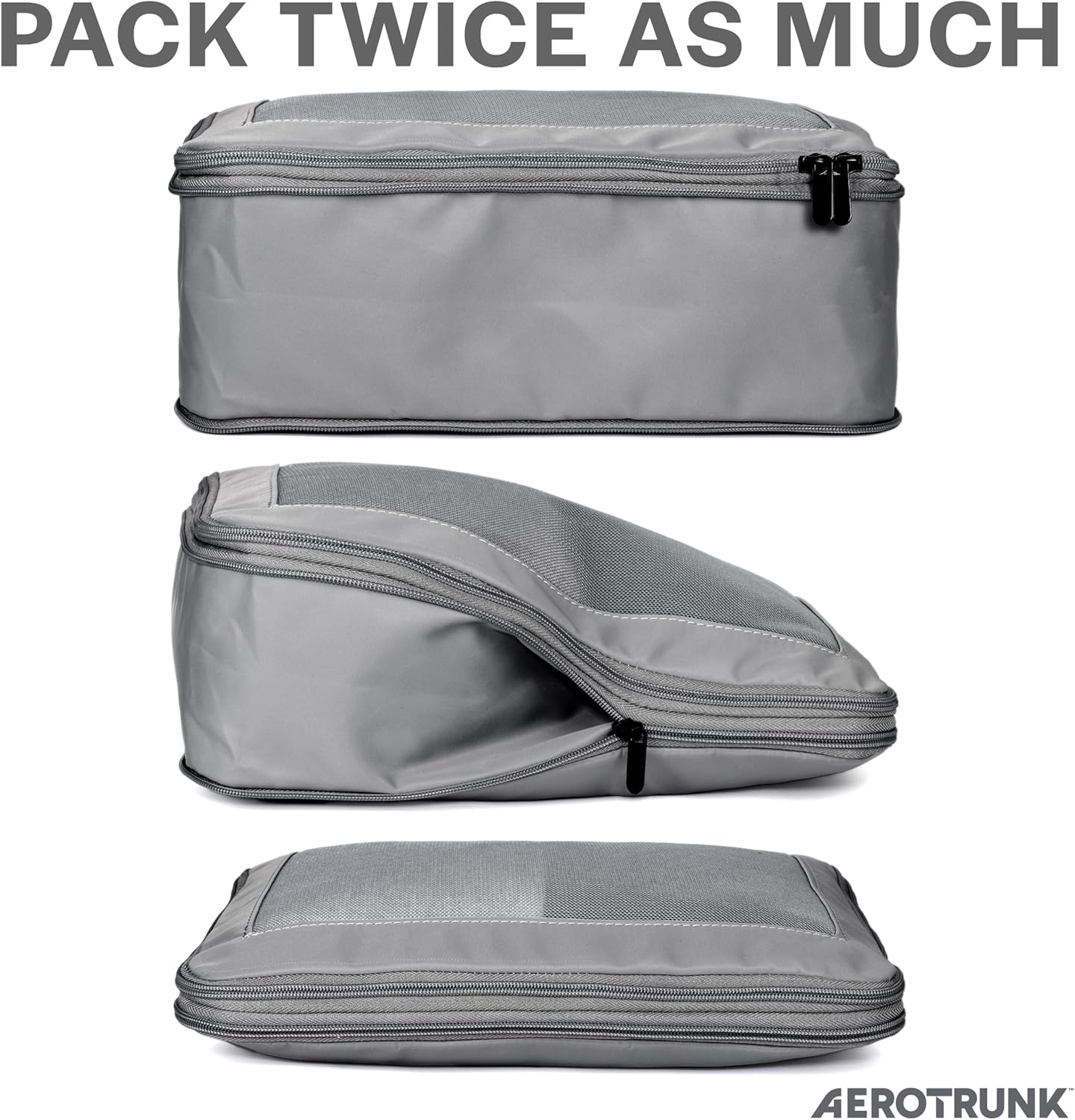 Compression Packing Cubes for Travel - Luggage Organizer Bags - Double Zipper Packing Cubes for Suitcases (2-Pack, Dark Grey)