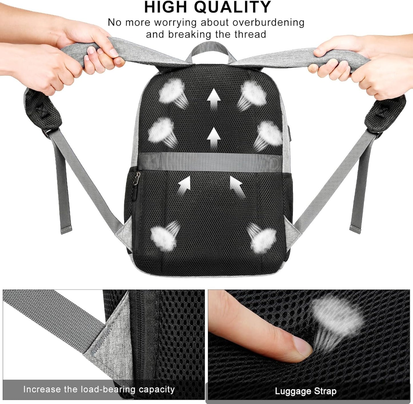 Backpack for School, Teen Backpack, Computer Bag with 2 Compartments, Ergonomic Shoulder Straps, 15.6 Inch Laptop Sleeve, Book Mochilas - Grey