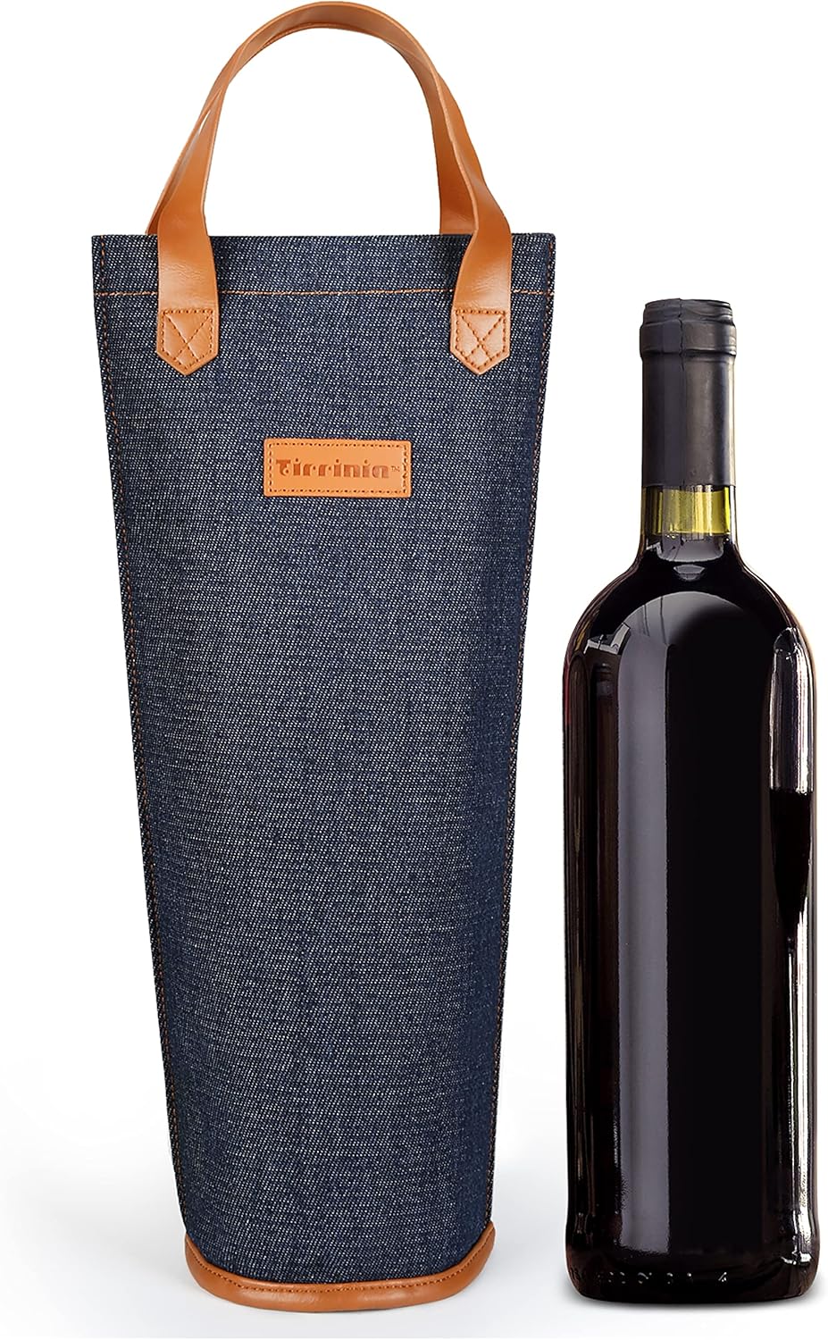 Tirrinia Single Wine Carrier Tote, Insulated Wine Cooler Bag for Travel, Picnic, & Wine Gifts – Thermal Padded Wine Bottle Holder Tote for Men & Women, Wine Gift for Wine Lovers,Dark Blue