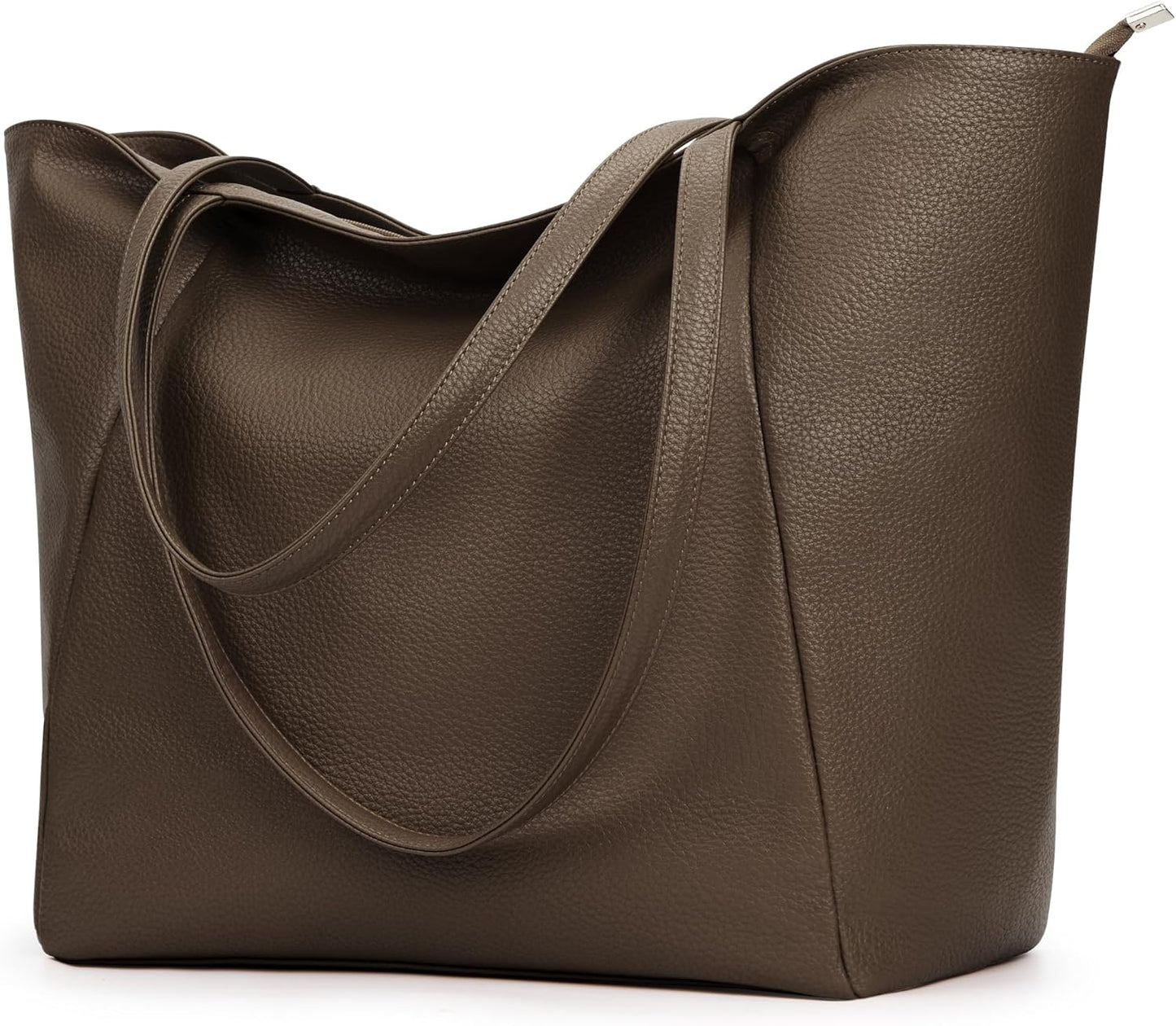KALIDI Large Tote Bag Vegan Leather Casual Zipper Work Bag Weekender Hobo for Women 23L Oversize Shoulder Travel Purse