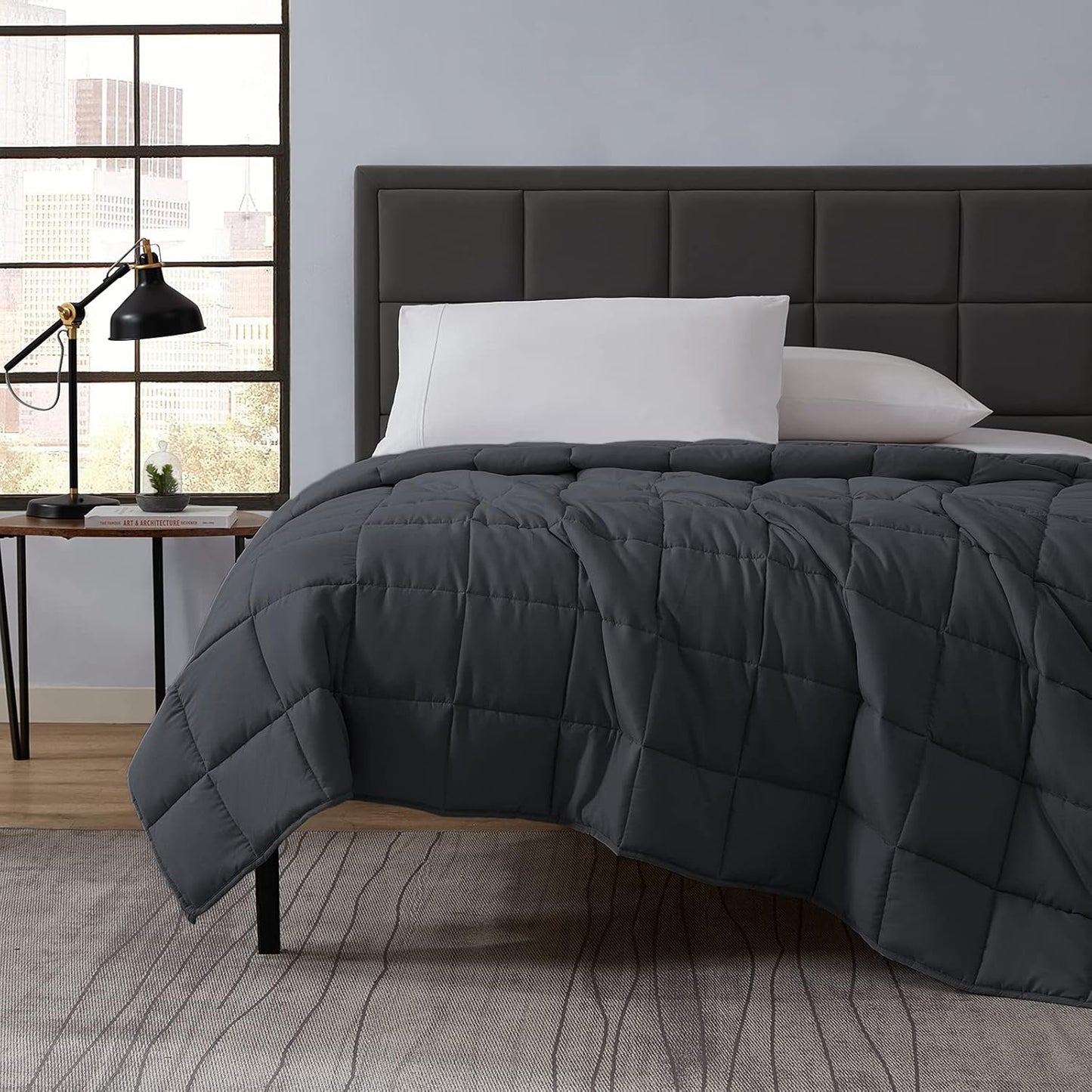 L'AGRATY Weighted Blanket - 40"x60" 7lbs Cooling Breathable Weighted Microfiber Material with Glass Beads Small Blanket for All-Season Summer Fall Winter Soft Thick