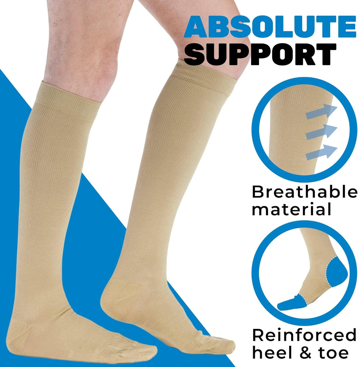 ABSOLUTE SUPPORT Cotton Compression Socks for Women & Men 20-30 mmhg Knee High