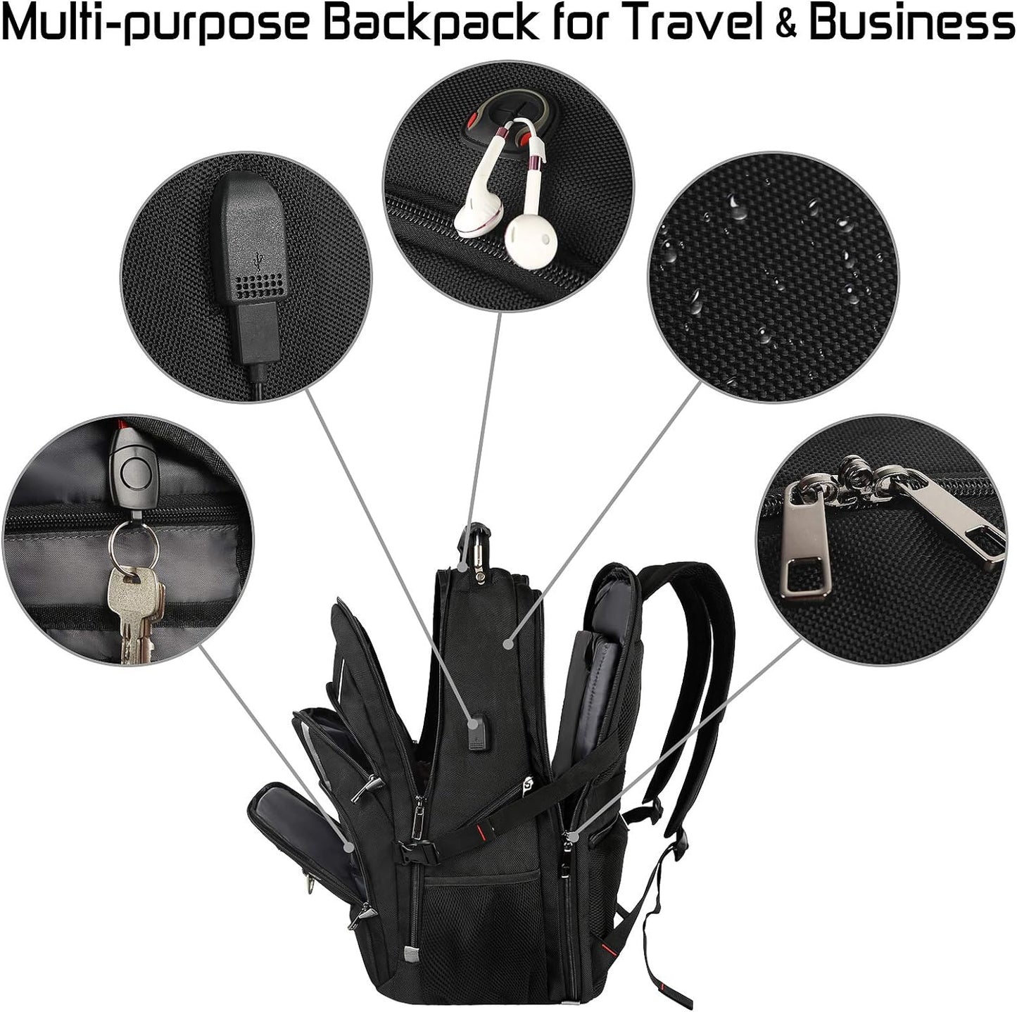 17 inch Laptop Backpack, Large Travel Backpack for Men Airline Approved with USB Charging Port and TSA Friendly, RFID Anti Theft Water Resistant Bookbag Fit for College High School Students Weekender