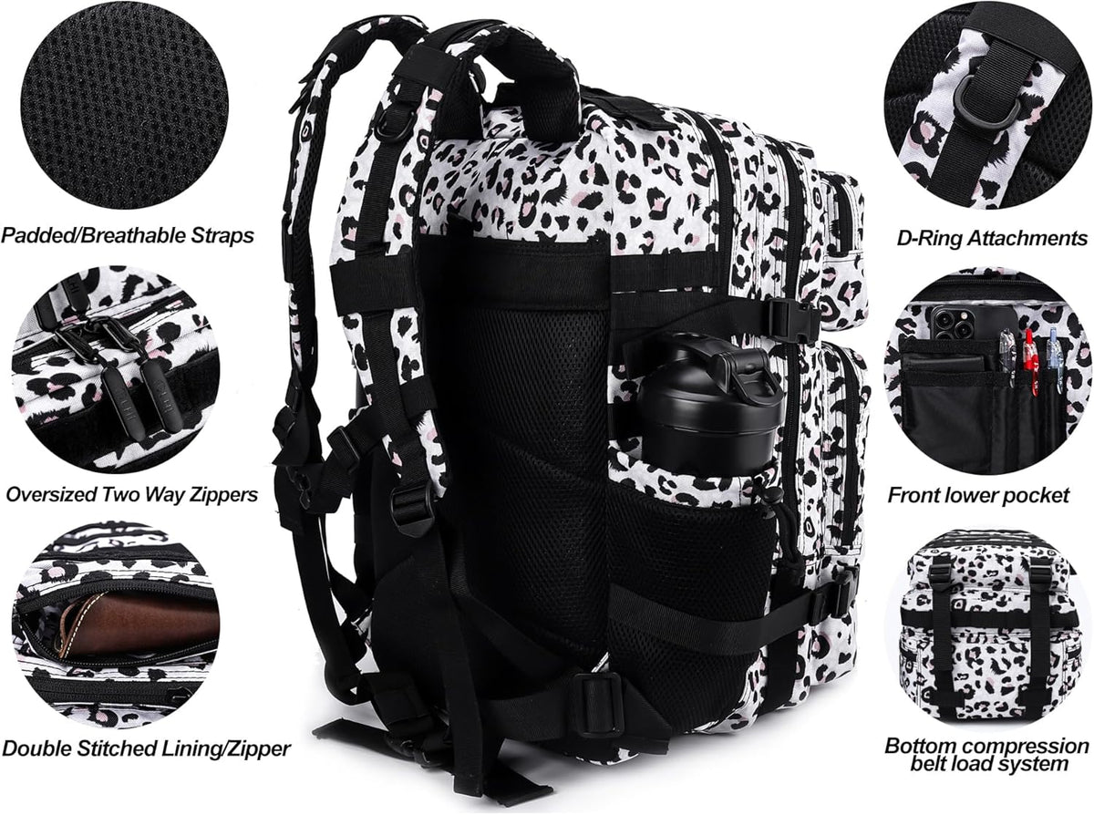 LHI Military Tactical Backpack for Men and Women 45L Army 3 Days Assault Pack Bag Large Rucksack with Molle System - Leopard