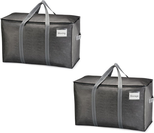 VENO 2 Pack Moving Bags, Heavy Duty, Moving Boxes Alternative, Packing Storage Supplies for Dorm Room Essentials with Zipper for Clothes, Extra Large Totes for Packaging (Dark Gray, 2 Pack)