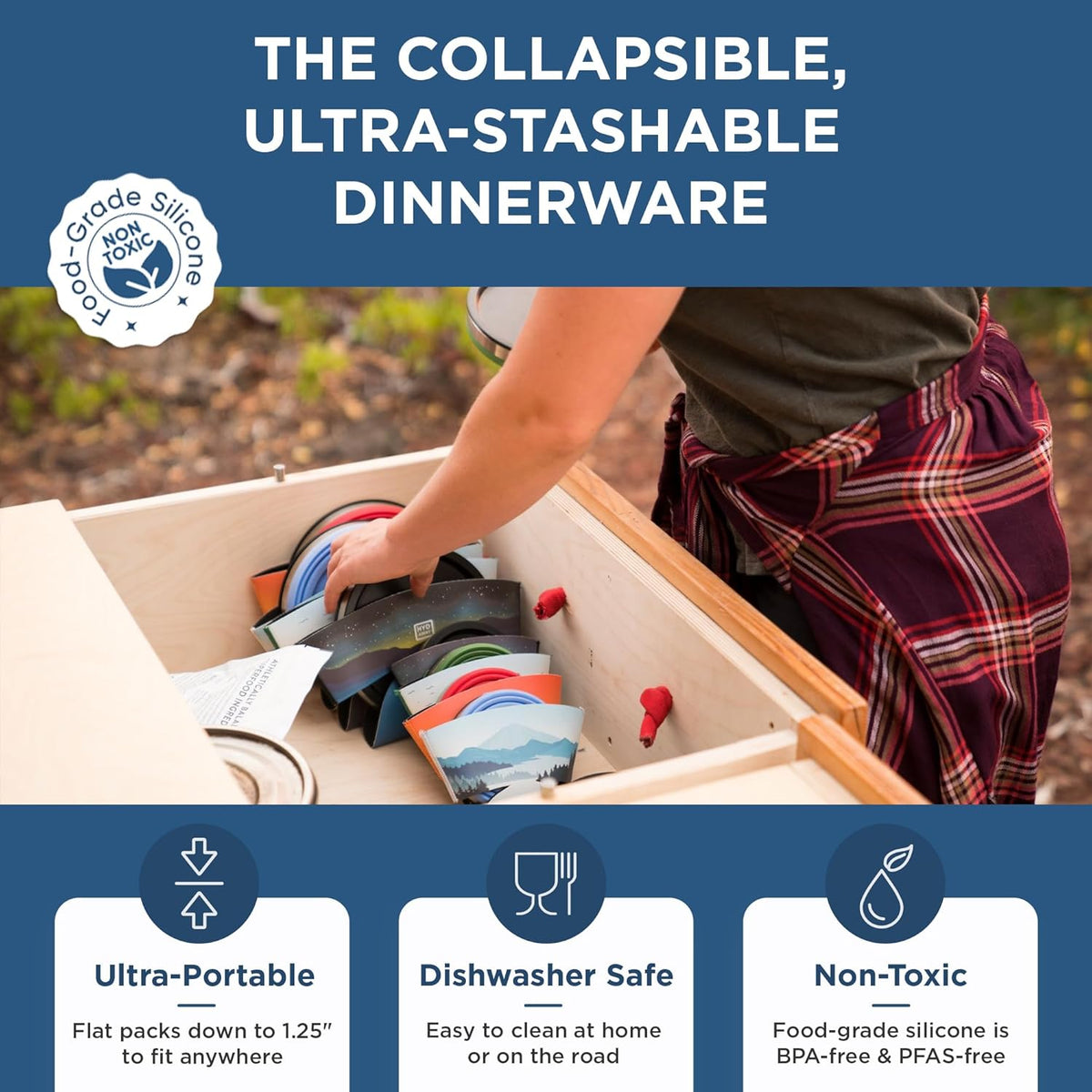 HYDAWAY 1-Quart Collapsible Insulated Bowl with Lid - BPA-Free, Leak-Resistant, Space-Saving Camp Bowl - Ideal for Hiking, Travel & Outdoor Meals
