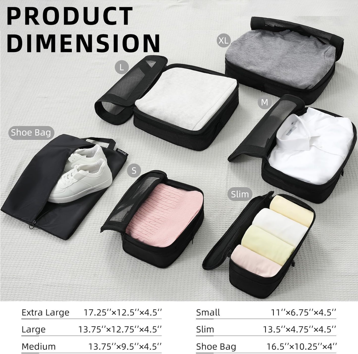 BAGAIL 4 Set/6 Set/8 Set Compression Packing Cubes Travel Accessories Expandable Packing Organizers (Square Mesh, 05-Black)