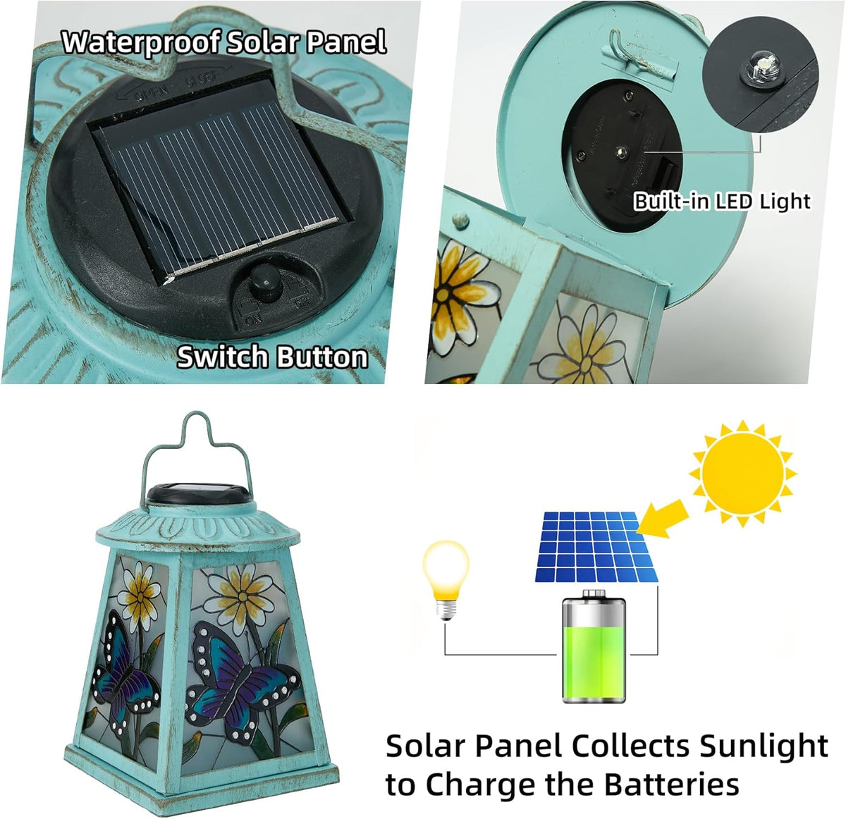 Butterfly Solar Lantern with Shepherd Hook, Outdoor Hanging Metal LED Garden Light Waterproof for Patio Yard Pathway, Unique Butterfly Lantern Decor and Meaningful Garden Gift for Mom Grandma Women