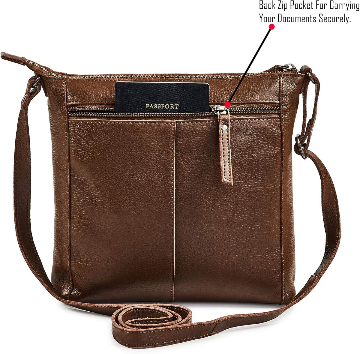 Small Soft Genuine Leather Crossbody Purse Women’s Sling Crossover Shoulder Travel Handbag with Triple Zipper