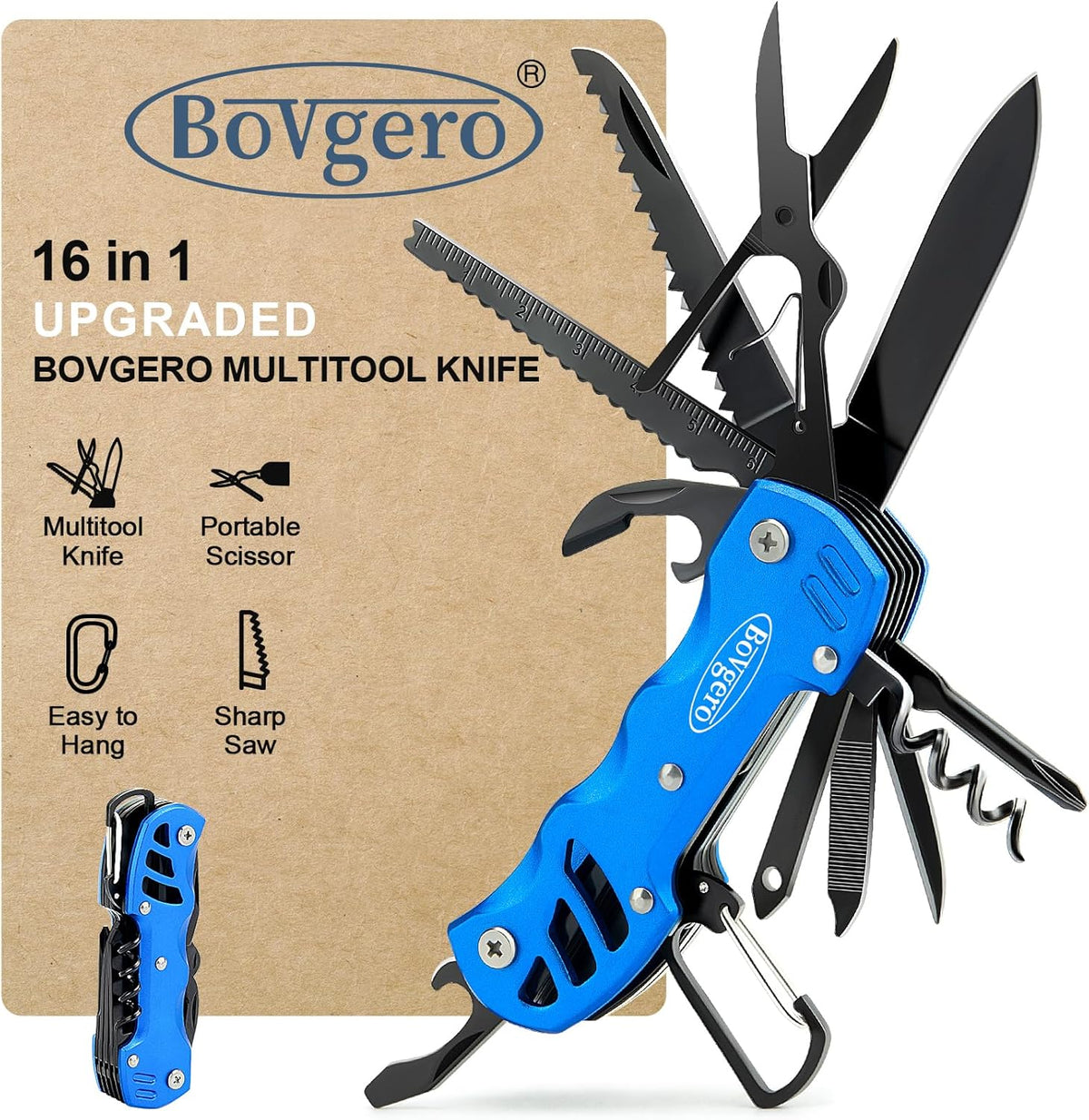 Multitool Knife, 16 in 1 Pocket Knife, Handmade Multi Tool Knife, Birthday Christmas Gift for Men Women Him Her Boyfriend Girlfriend Dad Husband, Blue