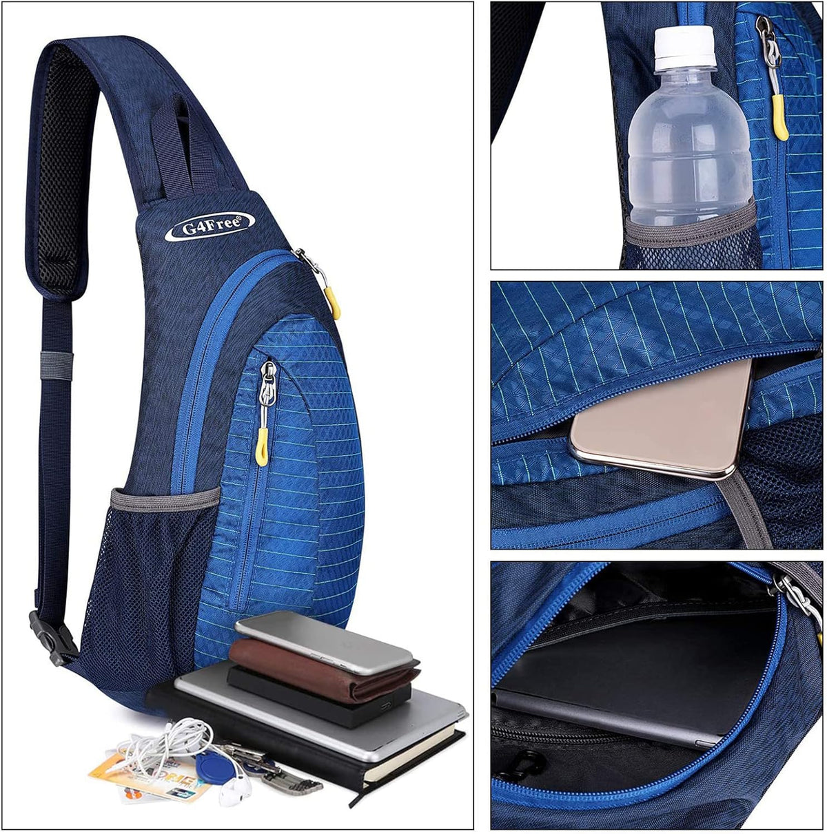 G4Free Sling Bag for Men Women, Small Crossbody Backpack Lightweight Chest Shoulder Bags for Travel, Outdoor and Sports (Blue)
