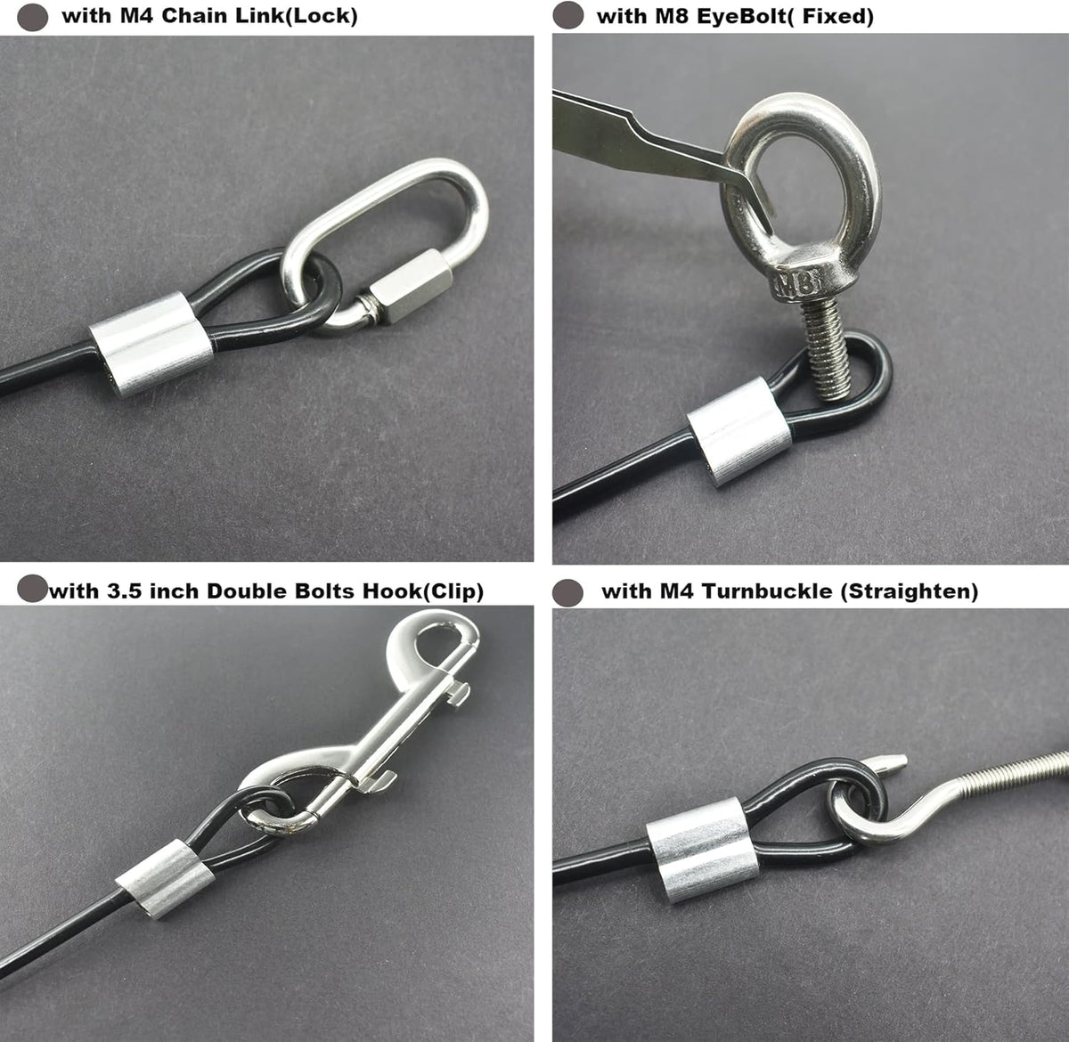 5 Pcs 5mm Wire 48 inch Vinyl Coated Stainless Steel Cable with Loops Short Wire Rope Lanyard Lock Security Chain Link for Outdoor Gates, Black(5mm x 48inch)