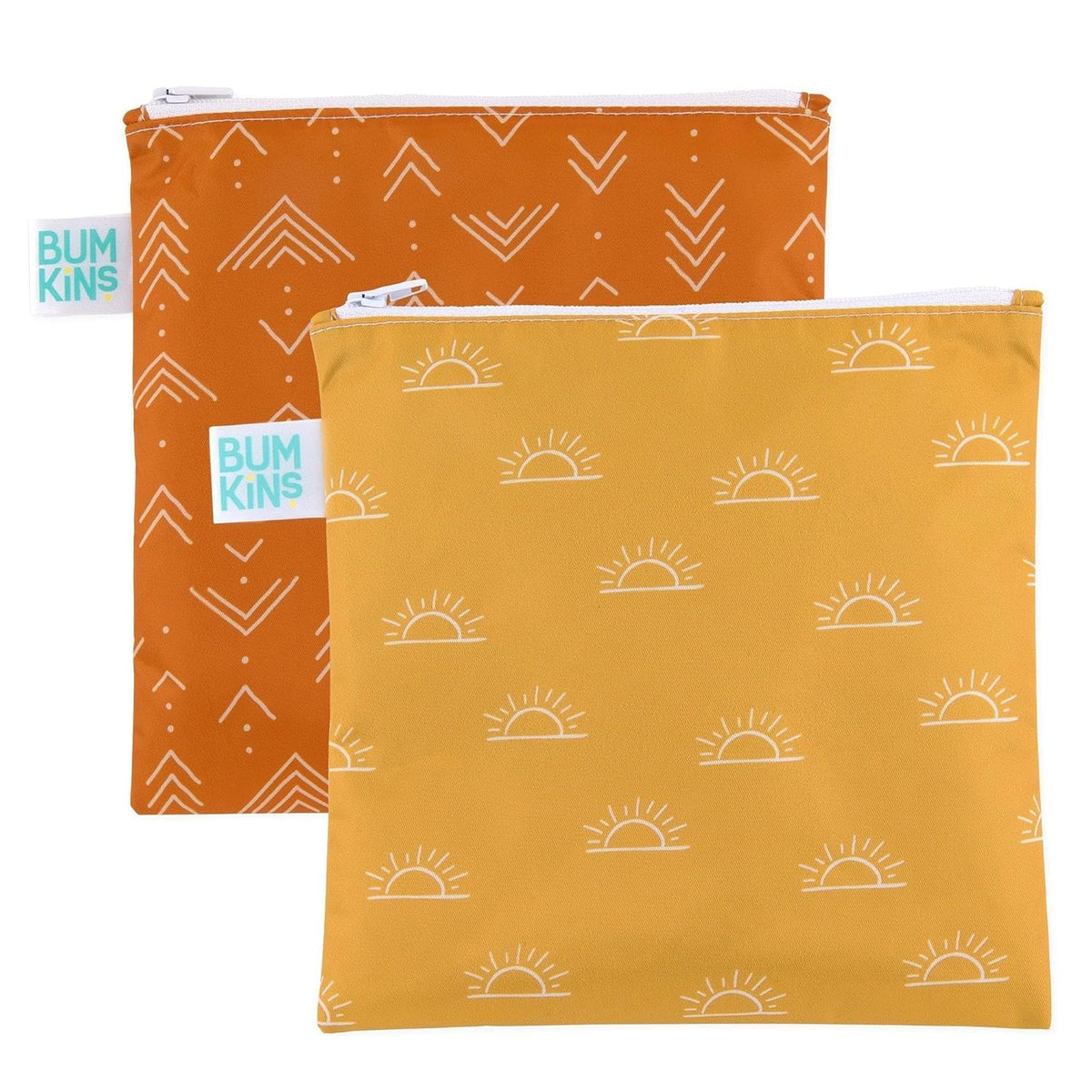 Bumkins Reusable Sandwich and Snack Bags, for Kids School Lunch and for Adults Portion, Washable Fabric, Waterproof Cloth Zip Bag, Travel Pouch, Food-Safe Storage, Large 2-pk Desert Boho