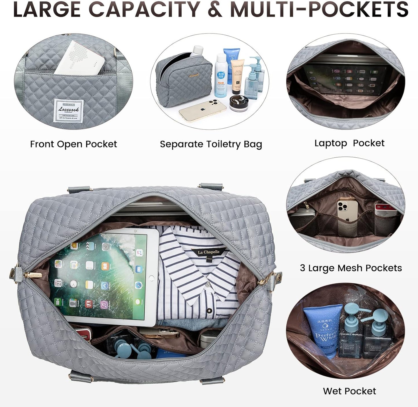 LOVEVOOK Travel Duffle Bag,Weekender Bags for Women with Shoe Compartment，Carry on Overnight Bag with Toiletry Bag,Gym Duffel Bag with Wet Pocket, Hospital Bags for Labor and Delivery