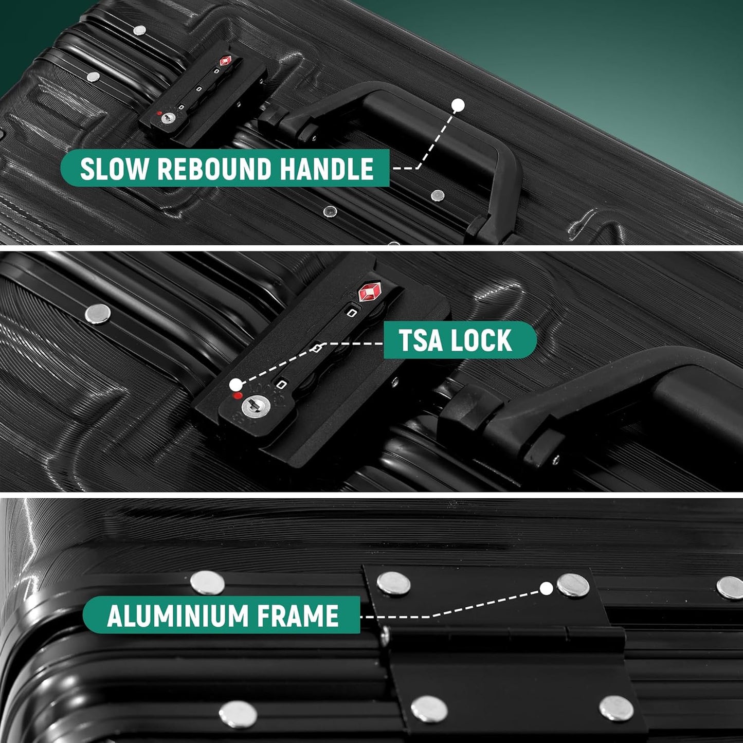 UrbanExporer 24 Inch Check In Hardside Zipperless Luggage with TSA Locks – Aluminum Frame Suitcase with Spinner Wheels, Cup Holder, Lightweight Travel Luggage for Business & Leisure Trips, Black