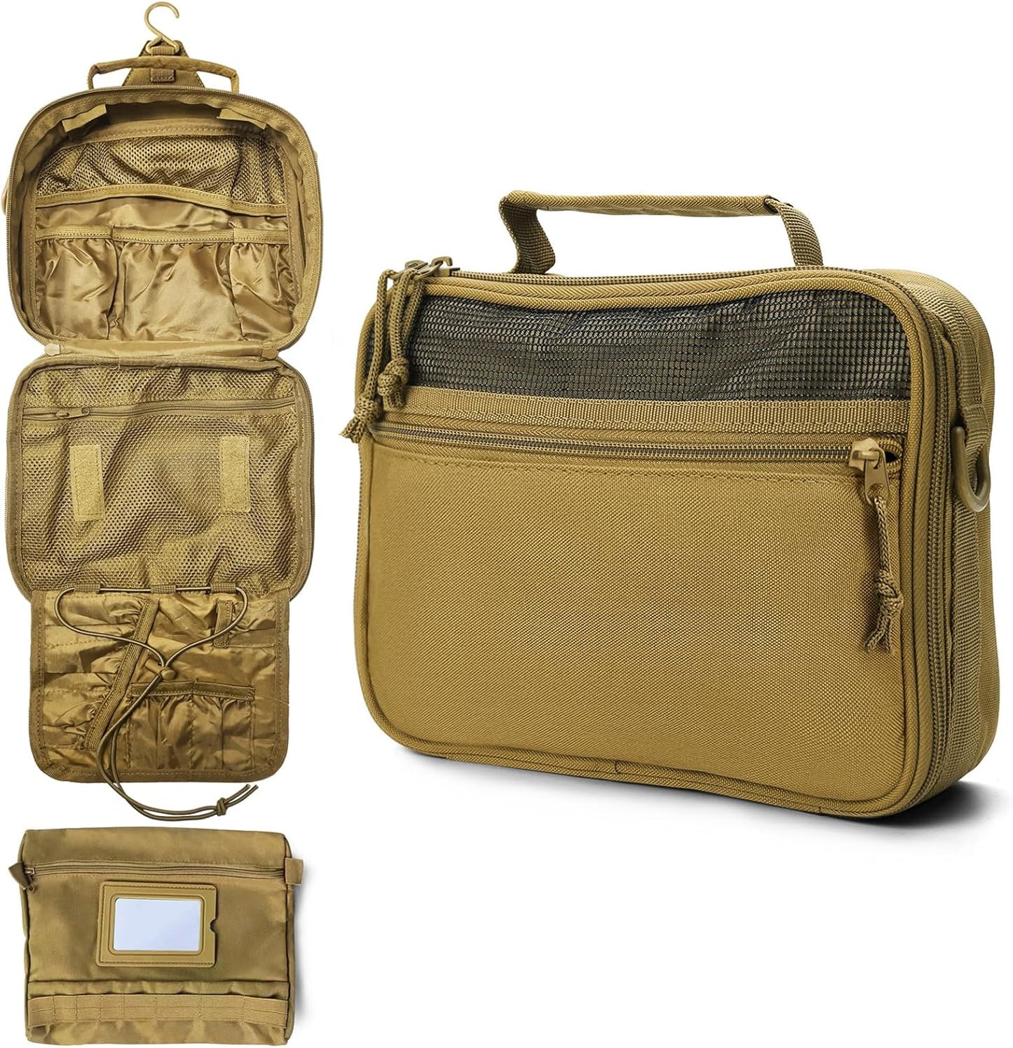 VELVEBAG Mens Toiletry Travel Bag Hanging Toiletry Bag for Toiletry Bag Shaving Bag for Men Travel for Cosmetic,Toiletries,Accessories Khaki
