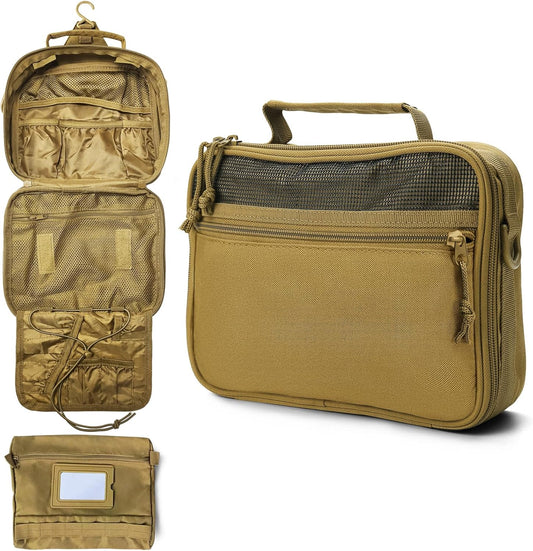 VELVEBAG Mens Toiletry Travel Bag Hanging Toiletry Bag for Toiletry Bag Shaving Bag for Men Travel for Cosmetic,Toiletries,Accessories Khaki