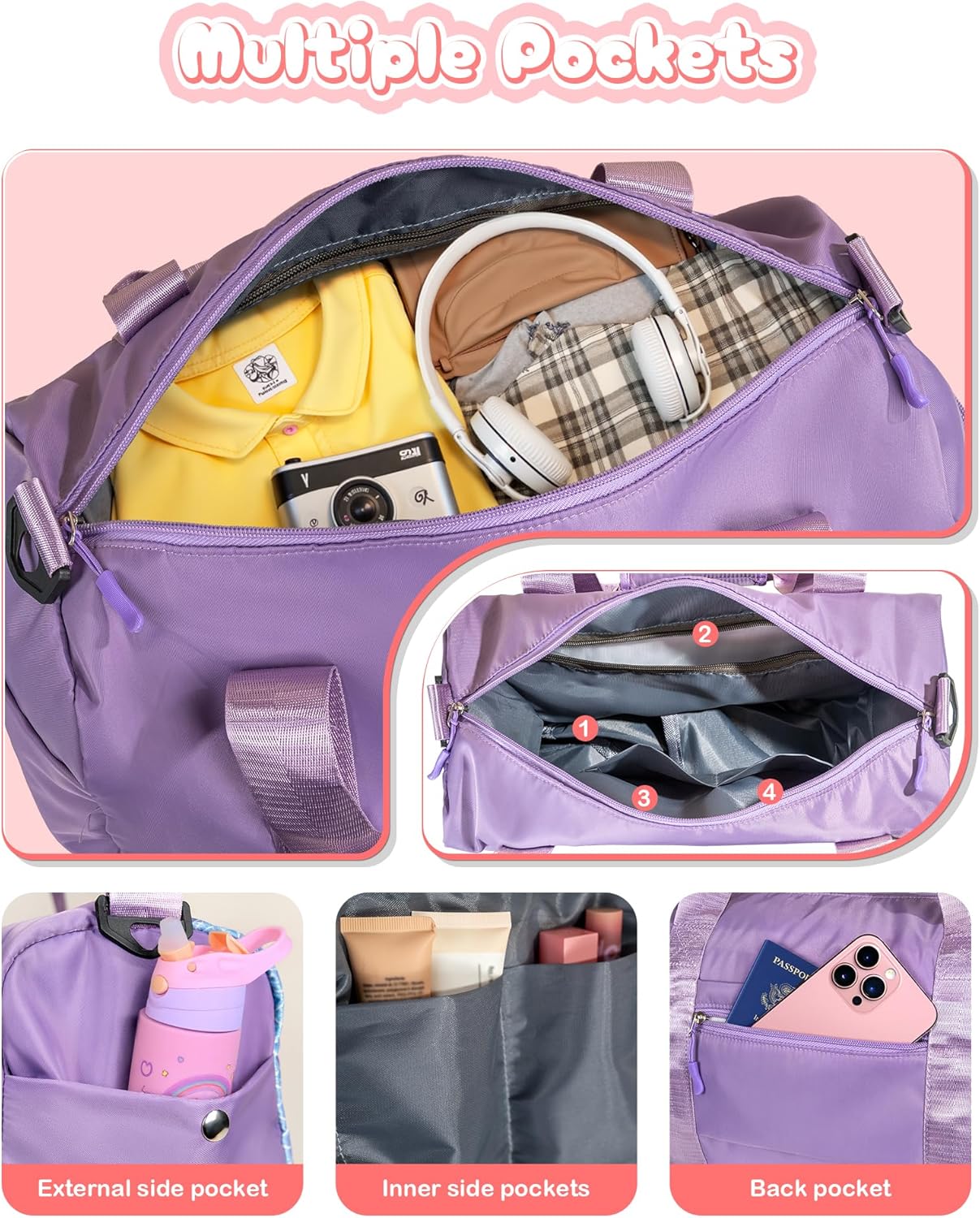 Customized Gifts for Daughter -Girl Gym Bag with Shoe Compartment, Kid Personalized Weekender Overnight Bags, Initial Travel Tote with Makeup Pouch, Sweet Girls Gift for Niece (Letter H)