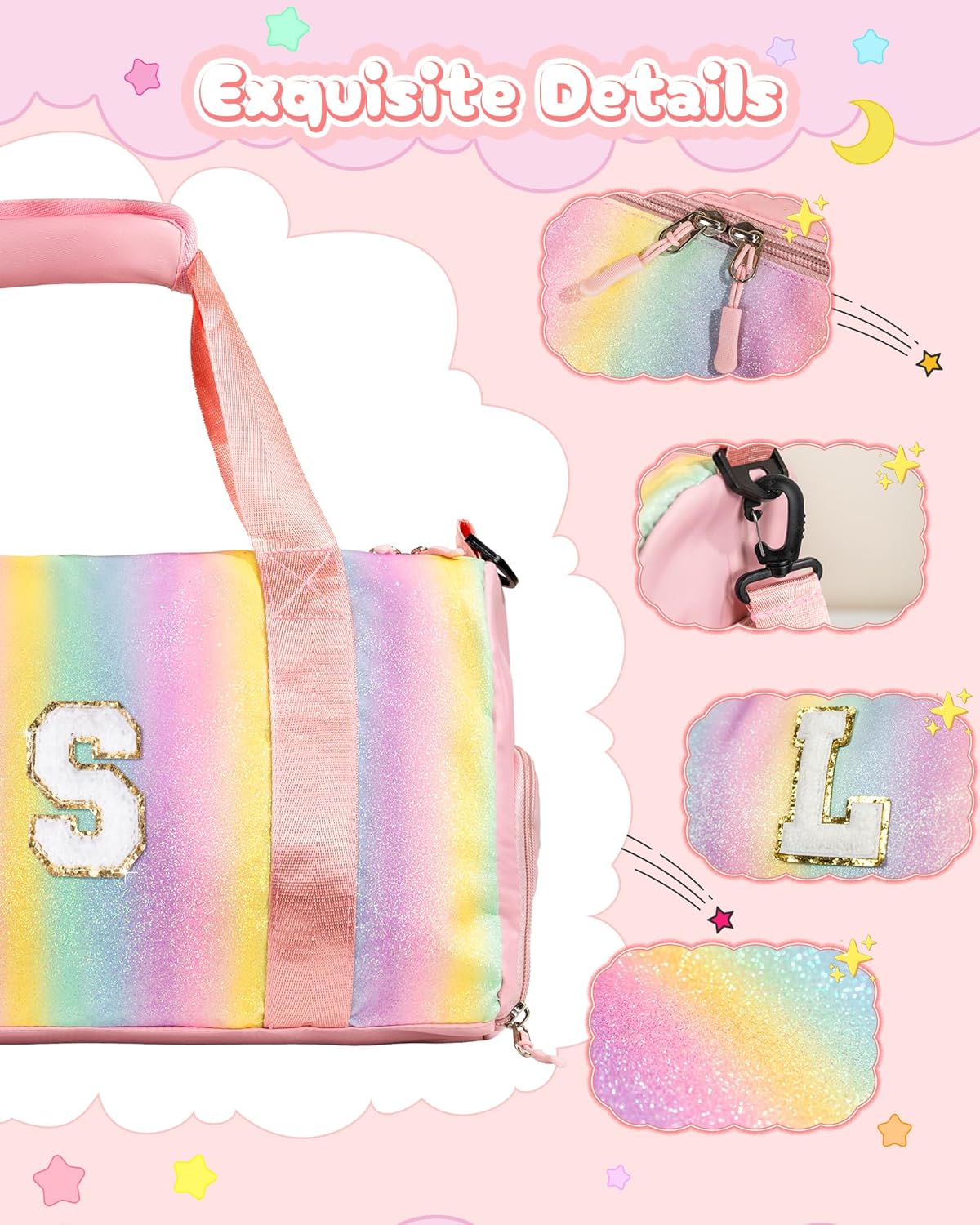 Valentines Day Gifts for Her-Girl Gym Bag with Shoe Compartment, Kid Personalized Weekender Overnight Bags, Initial Travel Tote with Makeup Pouch, Girls Kids Easter Gift (Letter V)