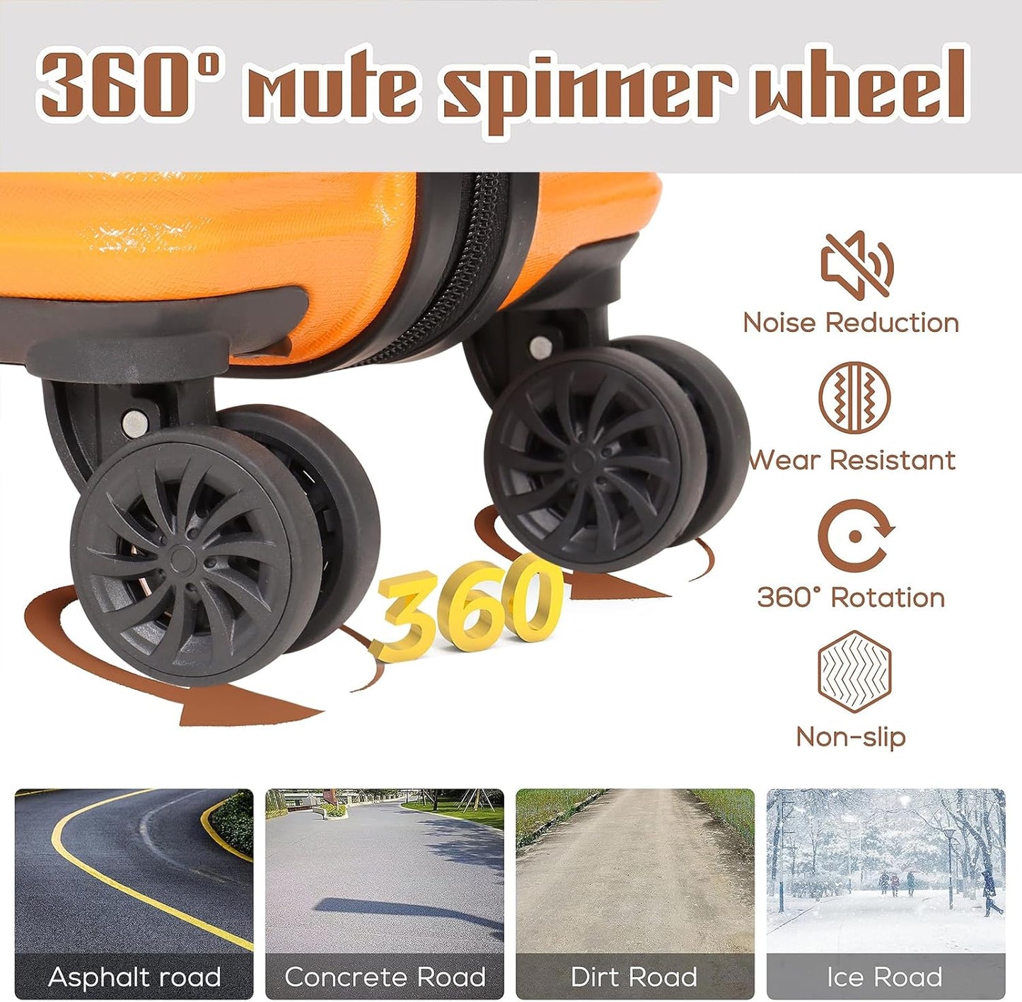 Carry on luggage 20 In suitcase with Spinner Wheels ABS & PC Hardside Luggage（Orange）