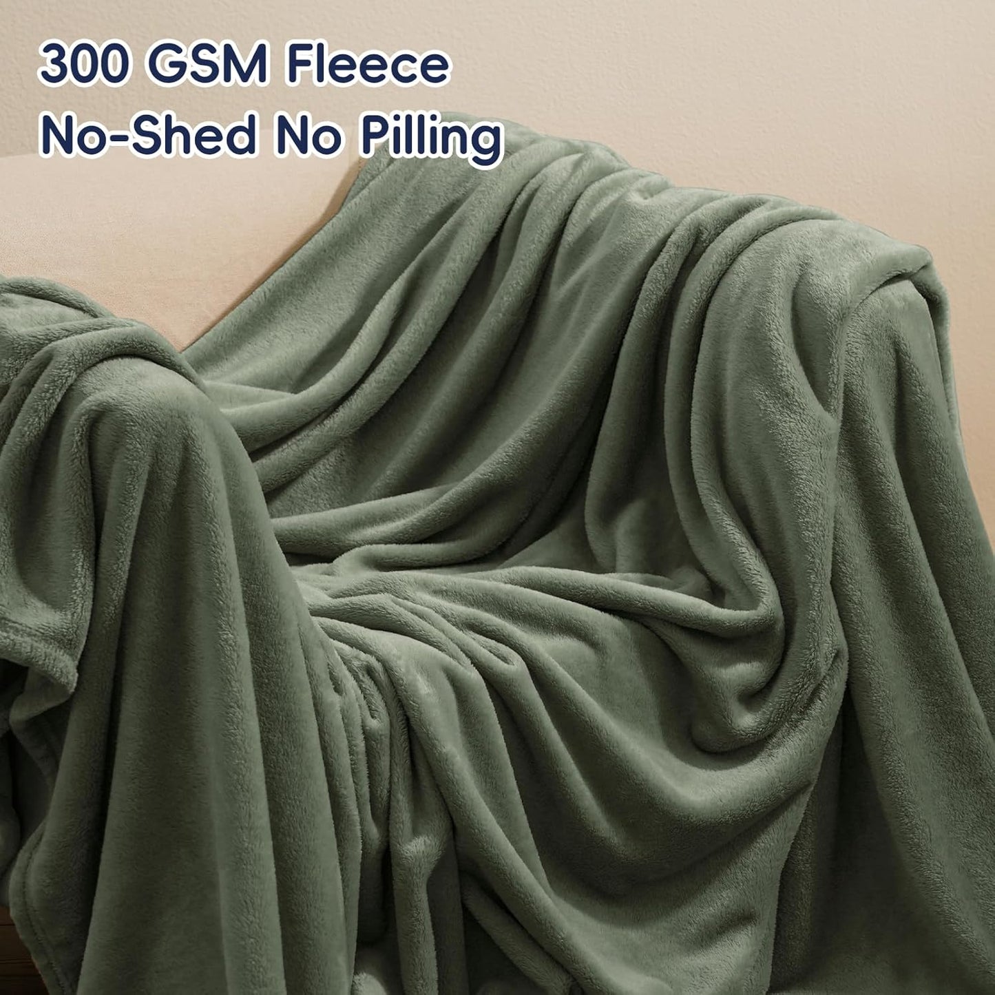 PHF Ultra Soft Fleece Blanket Twin Size, No Shed No Pilling Luxury Plush Cozy 300GSM Lightweight Twin XL Blanket for Bed, Couch, Chair, Sofa Suitable for All Season, 76" x 90", Olive Green