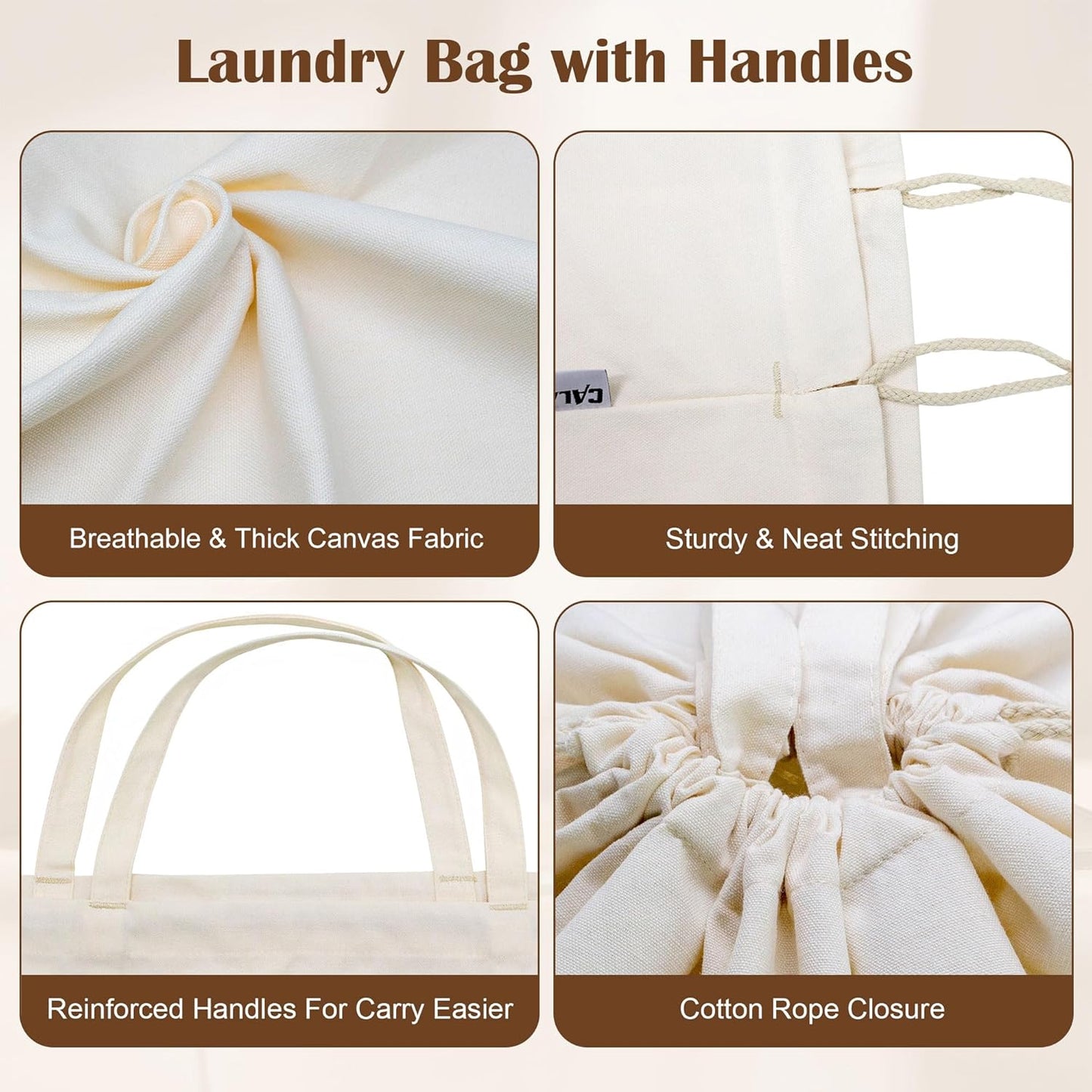 Canvas Laundry Bag 40in x 35in, Thick Cotton Laundry Bag with Handles & Drawstring, Extra Large Heavy Duty Washable Canvas Storage Sack (XXL, 1 Pack)