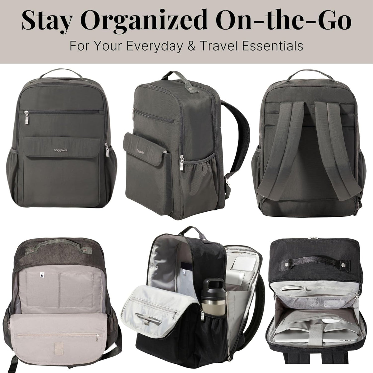 Baggallini Everyday Laptop Backpack - 11x15.5 Lightweight Water-Repellent Nylon Travel Bag w/Padded Laptop Sleeve & RFID