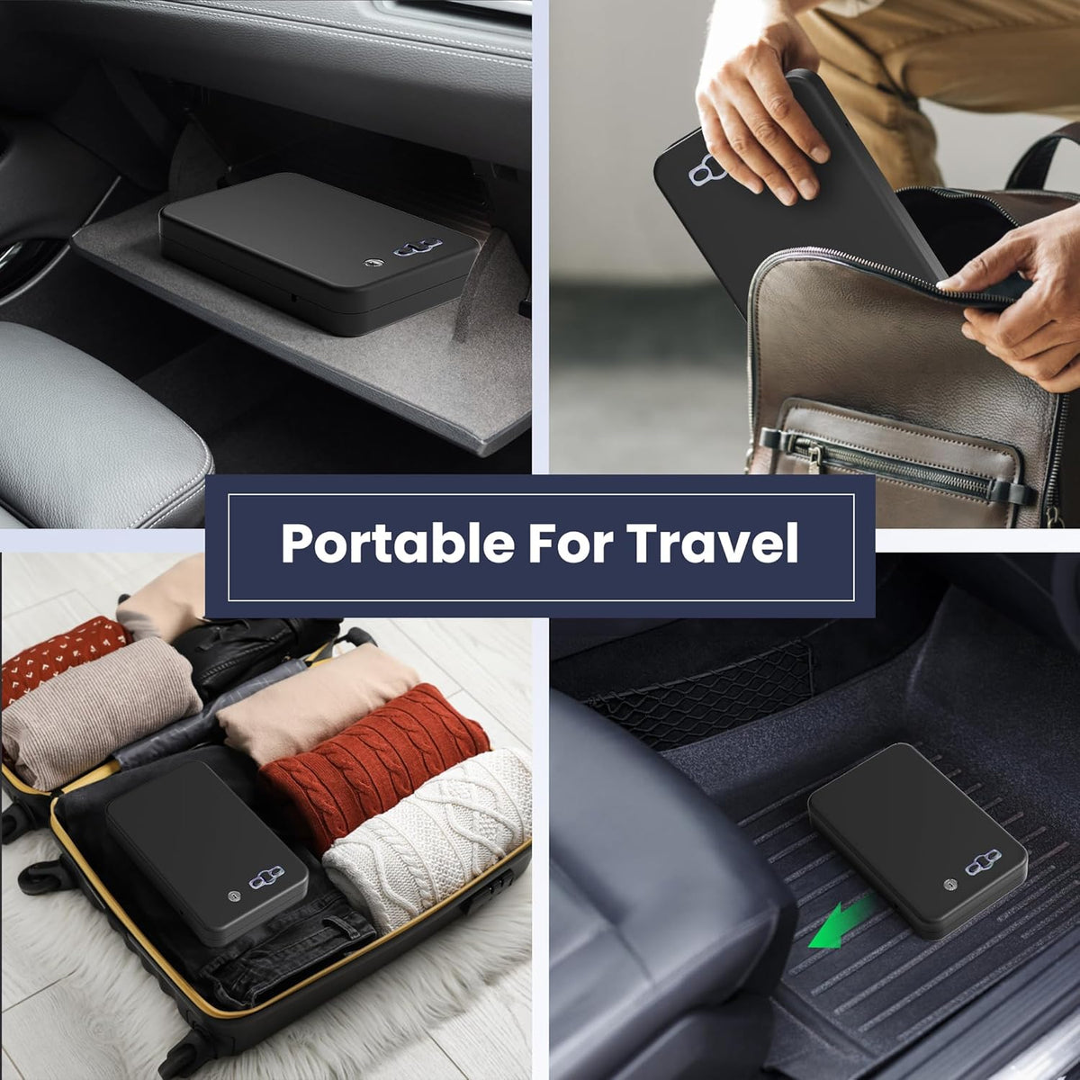 Portable Pistol Safes – Electronic Lock Box & Key Access, Silent Mode, Compact Car Gun Safe for Handgun, Small Single Safe for Travel, Office, Dorm Use