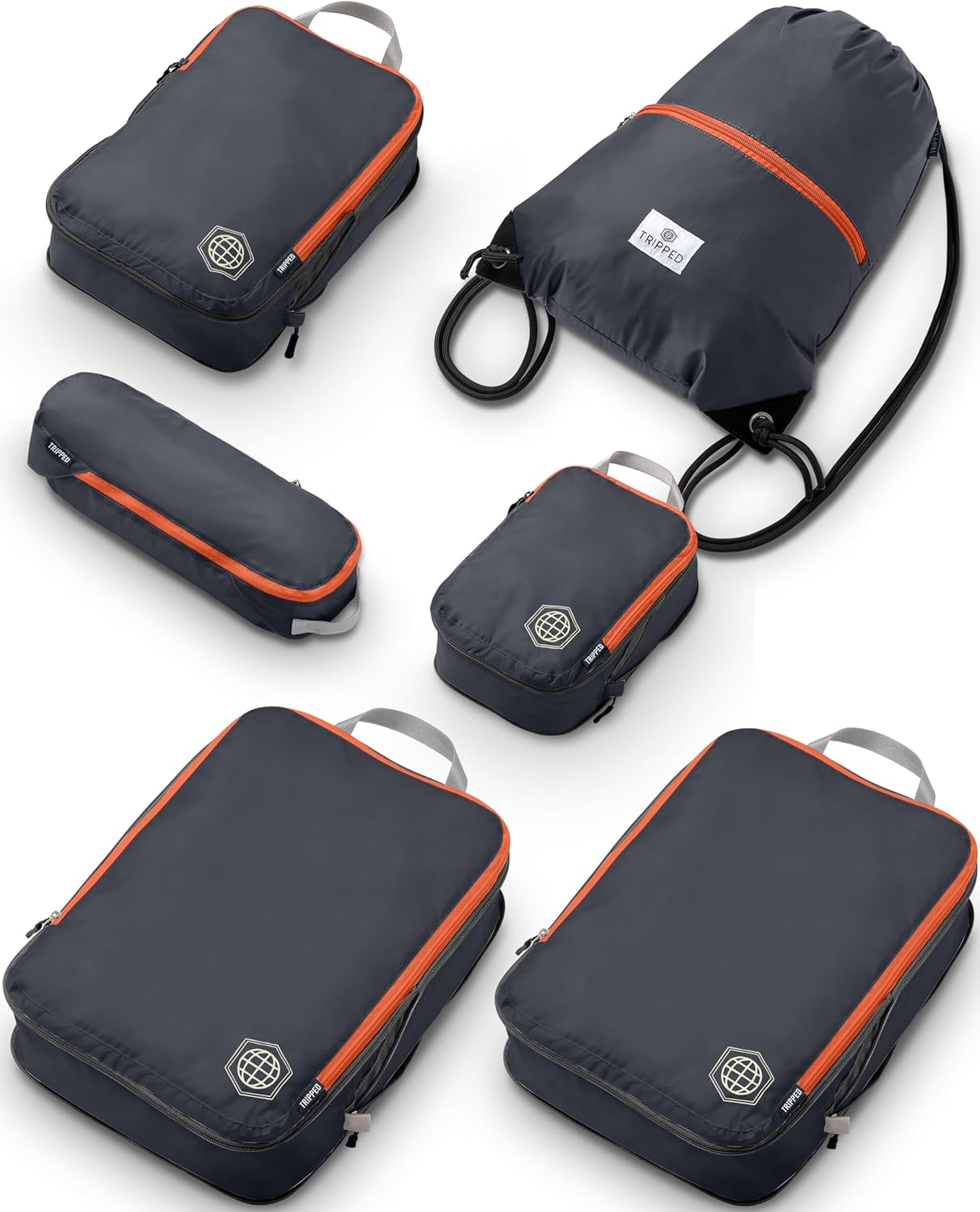 Extra Large Compression Packing Cube 6 Piece Set for Travel and Check Luggage by TRIPPED Travel Gear