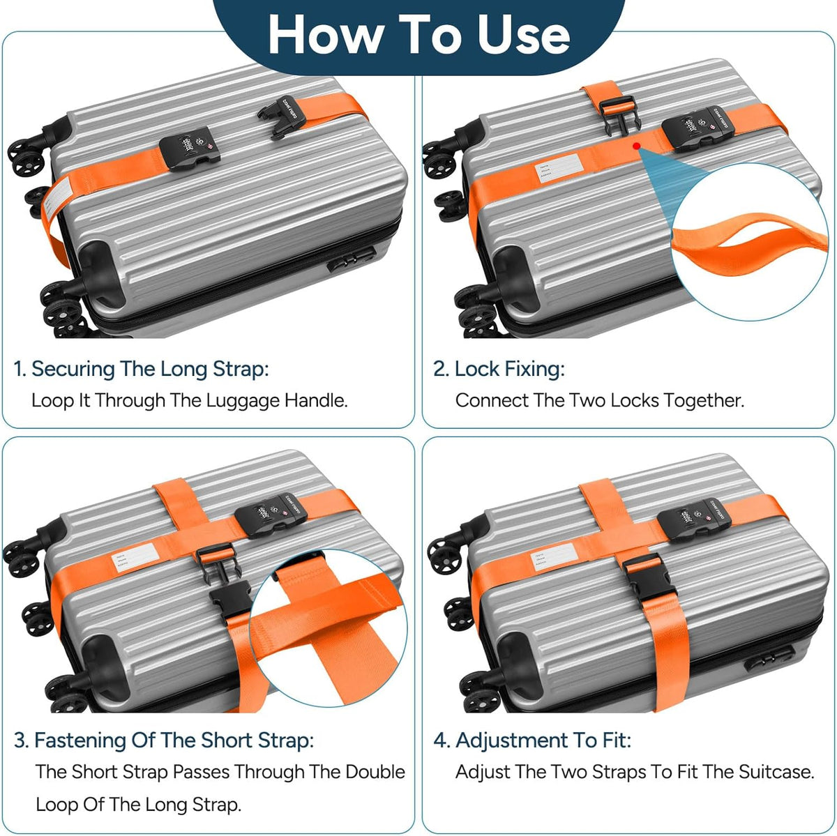 Travel Inspira Luggage Straps for Suitcases Travel Belt for Luggage TSA Approved Luggage Straps, Suitcase Straps 3-Dial Combination Locks Adjustable Suitcase Belt, Quick-Release Buckle (Orange)