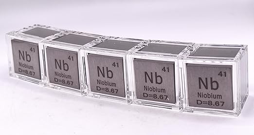 1" 25.4mm Niobium Metal Cube Nb up to 99.9% Pure Periodic Table Element Engraved Density Collection Science Education Display Block Cube + Acrylic Case Box - 1PC