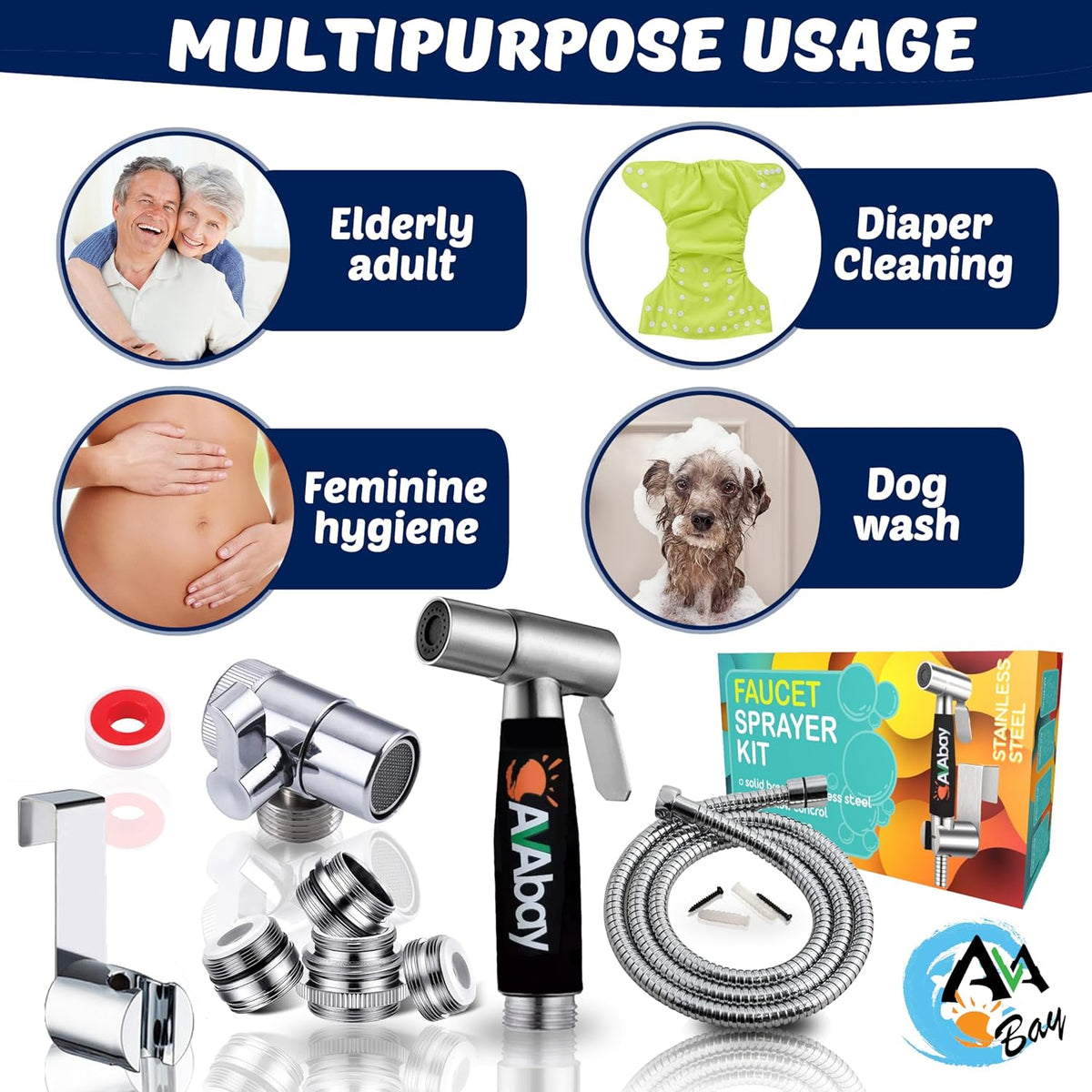 AVAbay® Sink Faucet Handheld Bidet Sprayer for Toilet I Bidet Attachment for Warm & Cold Water I Long 80" Hose Perfect for Feminine Hygiene, Cloth Diaper, Bathroom Toilet Cleaning