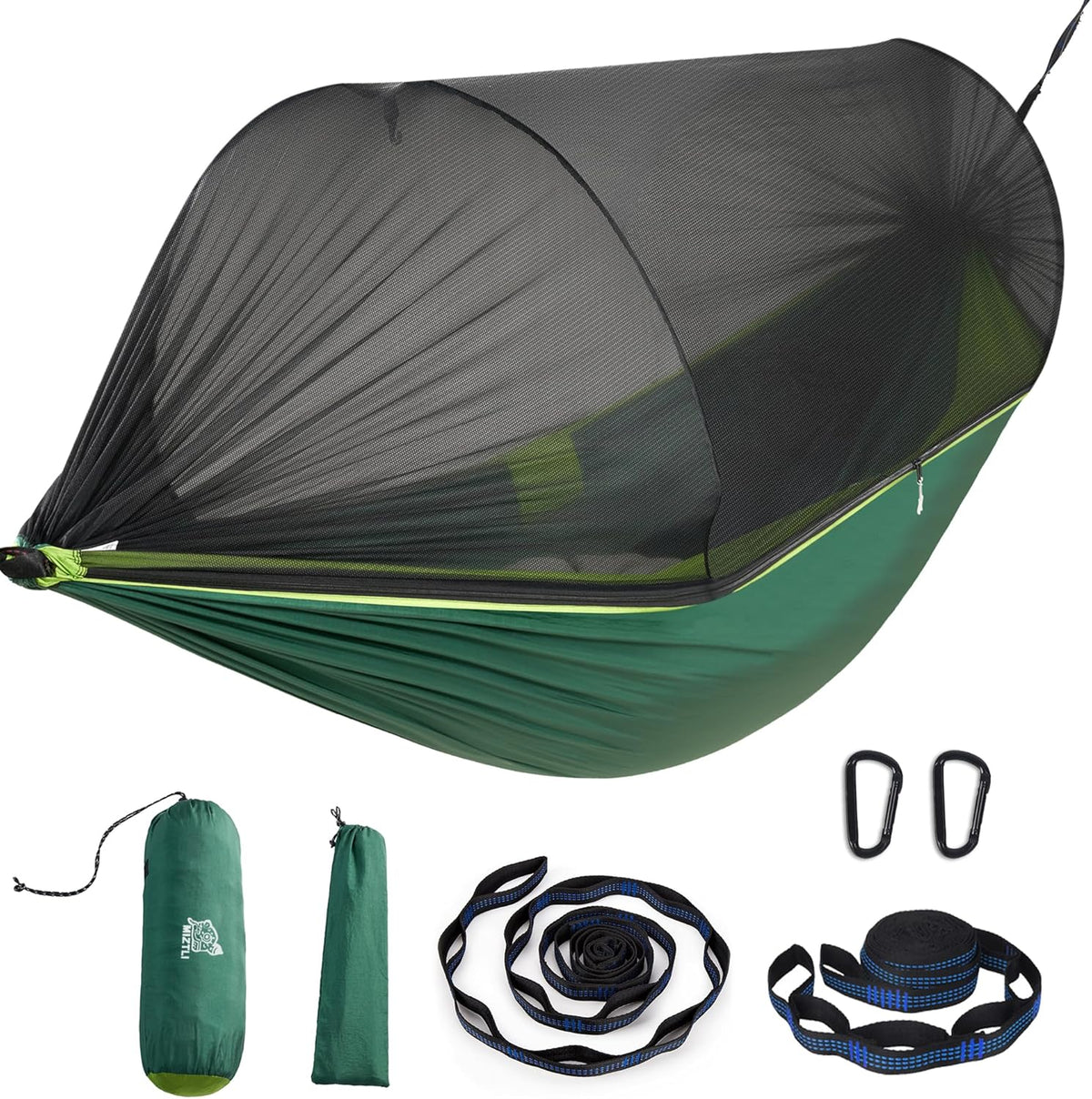 Miztli Camping Hammock -Portable Hammock w/Spacious Net & Tree Straps w/Adjustable Loops, Double and Single Hammock for Outdoor, Indoor, Hiking and Travel