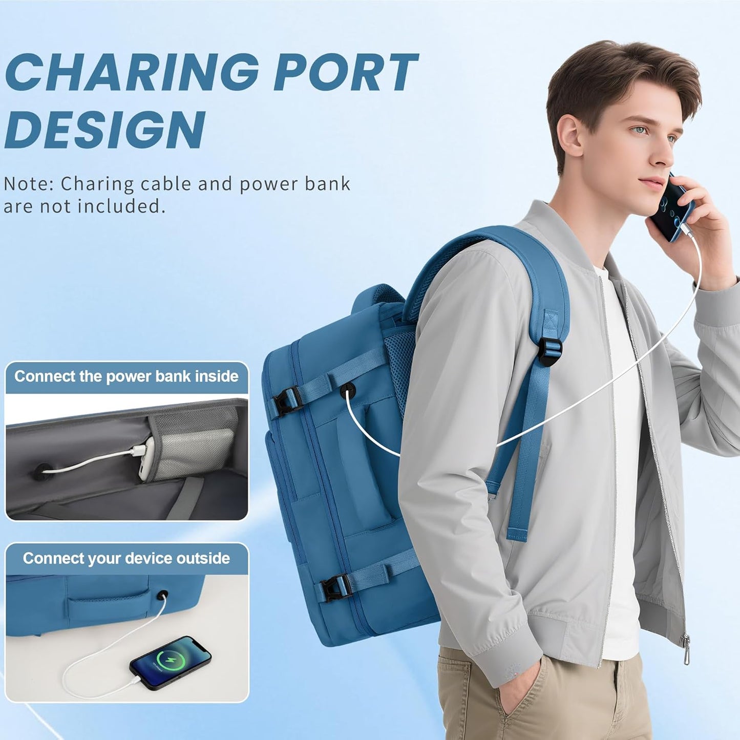 Travel Backpack, Carry on Flight Approved Backpack with Multi-Pockets, TSA Waterproof 17.3inch Laptop Backpack, Personal Item Travel Bag for Men Women, Deep Blue