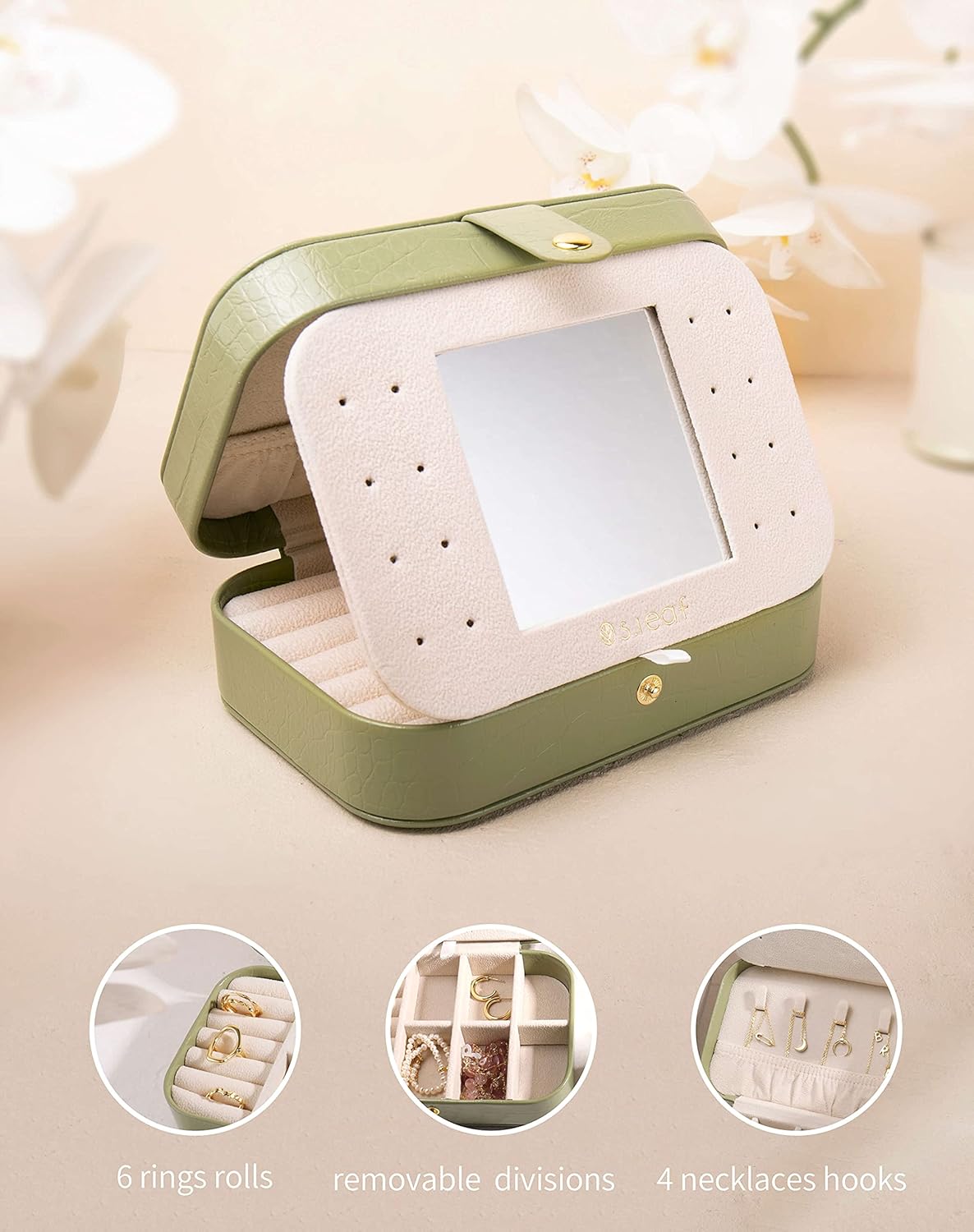 S.Leaf Travel Jewelry Box - Portable Case for Women (18 Crocodile Avocade Big)
