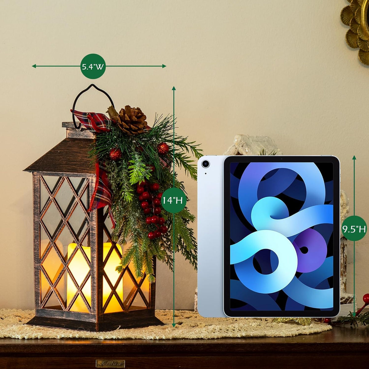 Christmas Solar Lanterns Outdoor, Waterproof Garden Hanging Lanterns, 13" Outdoor Christmas Decorative Lantern with LED Flickering Flameless Candles, Solar Lantern for Porch Yard Patio Decor