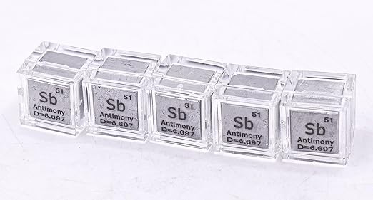 0.39" 10mm Antimony Metal Cube Sb up to 99.9% Pure Periodic Table Element Engraved Density Collection Science Education Display Block Cube + Acrylic Case Box - 1PC