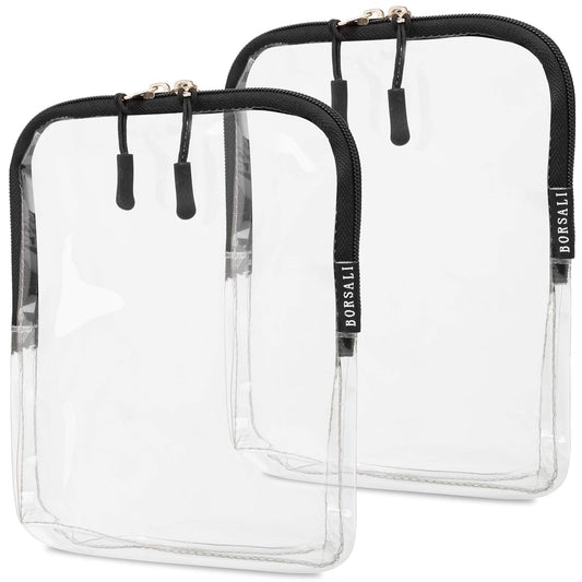BORSALI TSA Quart Size Bag Approved for Carry On Travel - One (1) Quart Clear Toiletries, Cosmetic and 3-1-1 Liquids Toiletry Bag - 2 Pack
