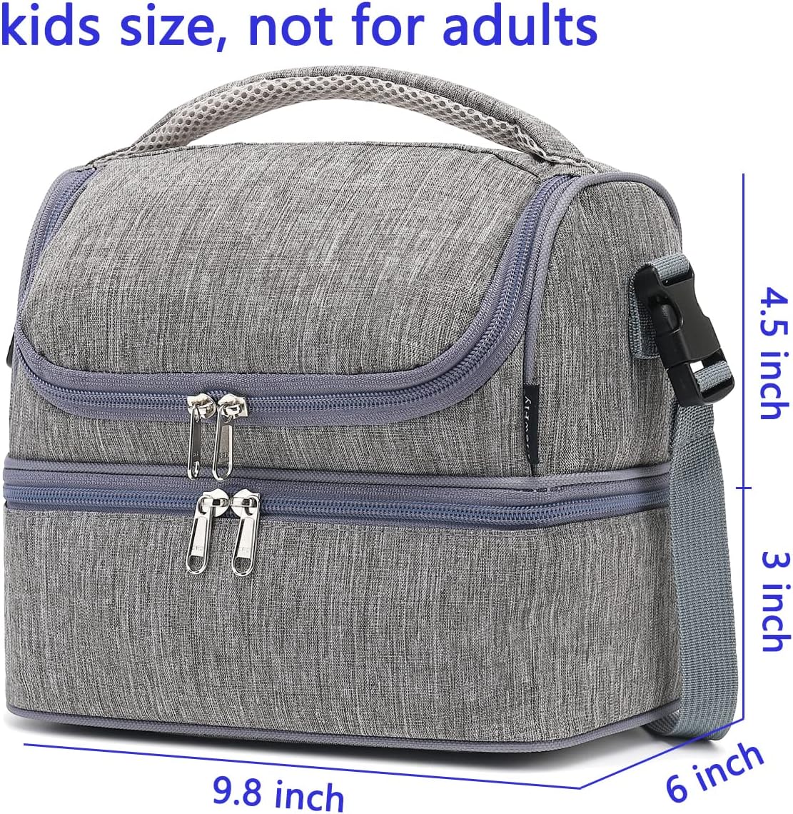FlowFly Double Decker Cooler Insulated Lunch Bag Large Tote for Boys, Girls, Men, Women, With Adjustable Strap (Grey)