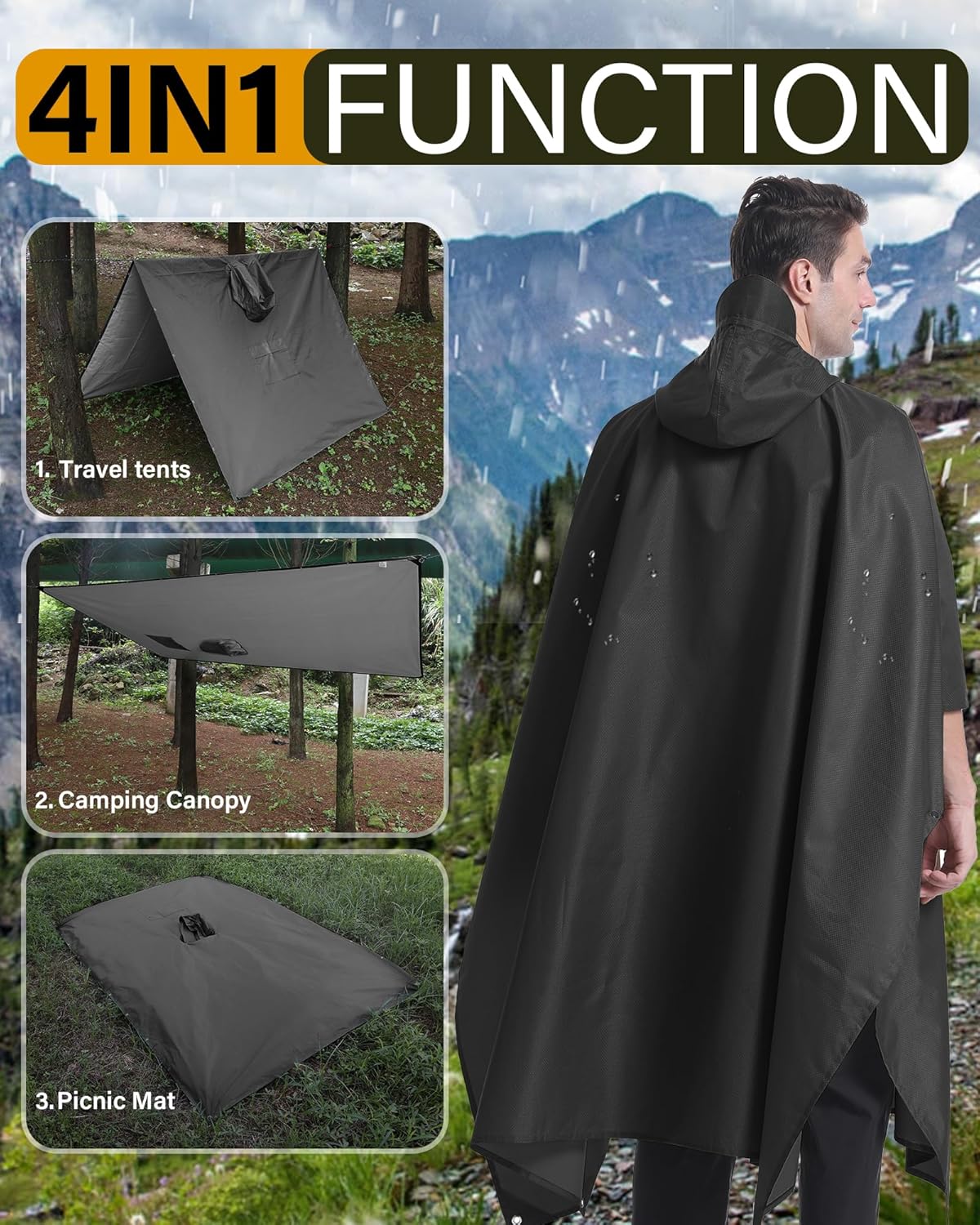 iCreek Hooded Rain Poncho with Pocket Waterproof Lightweight Unisex Raincoat Jacket for Hiking, Camping, Outdoor