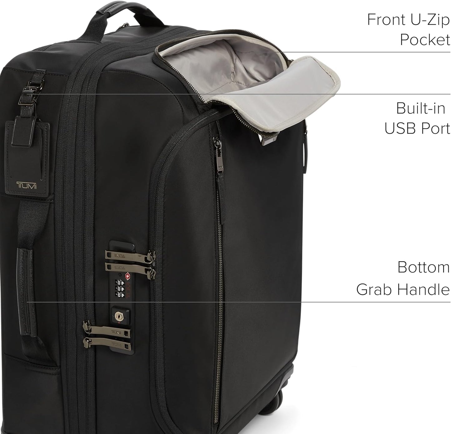 TUMI - Voyageur Leger 4 Wheeled Luggage - Women's Lightweight and Spacious, Sleek Silhouette, Durable Premium Suitcase - 21.8" Continental Expandable Carry-On, Black with Gunmetal Hardware
