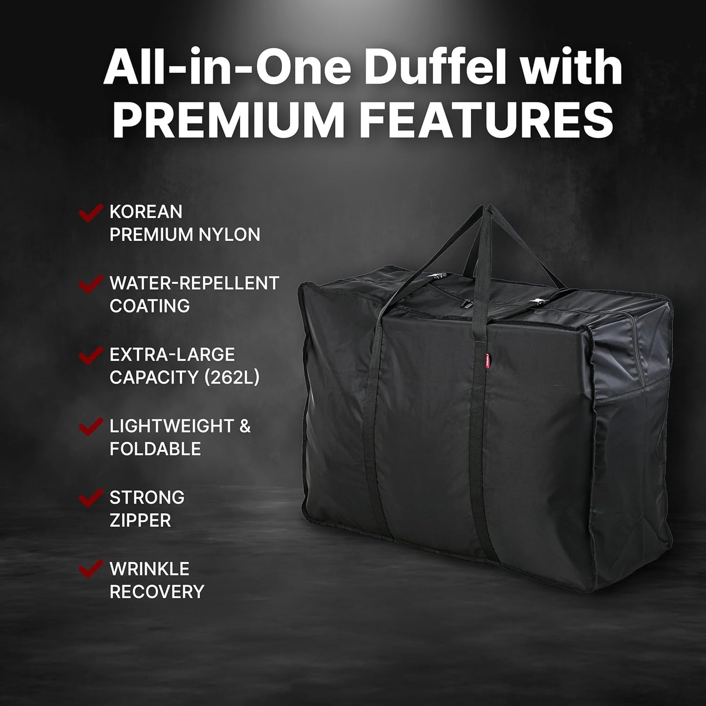 Plago Professional Quality Nylon Extra Large Duffel Bag, Lightweight Foldable Water Repellent, Cargo for Travel, Folding Bike, Tent Mattress Closet Storage (XXL: 173L capacity (35"" x 26"" x 11.8""))