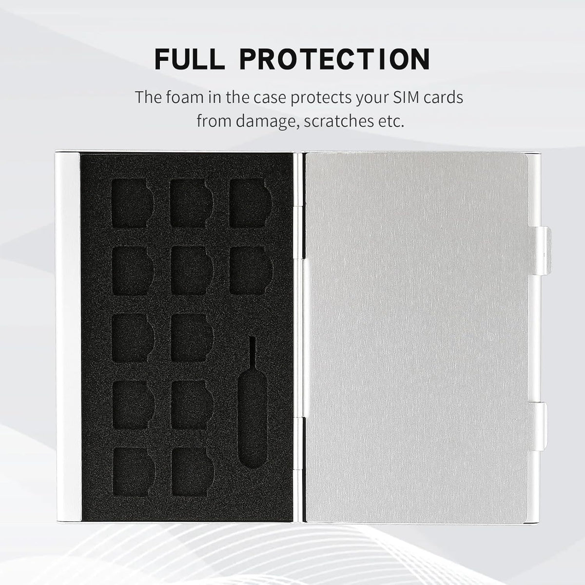Aluminum SIM Card Case, 26Slots Ultrathin SIM Card Holder, Fit for 24 Nano sim Card and 2 Cell Phone Eject Pin Slots, Silver