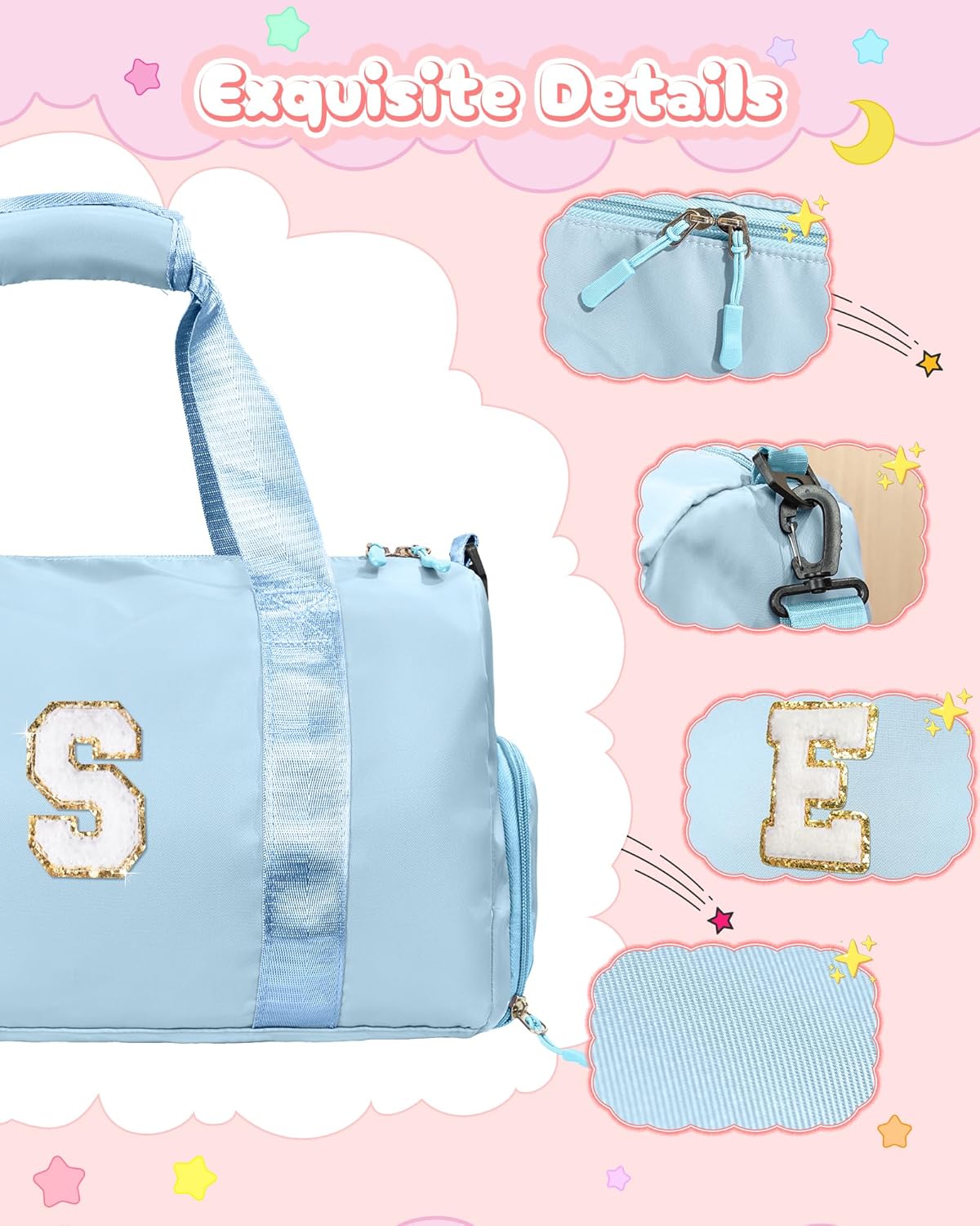 Easter Basket Stuffers Gifts for Kids-Girl Gym Bag with Shoe Compartment, Kid Personalized Weekender Overnight Bags, Initial Travel Tote with Makeup Pouch, Valentines Day Gift (Letter P)