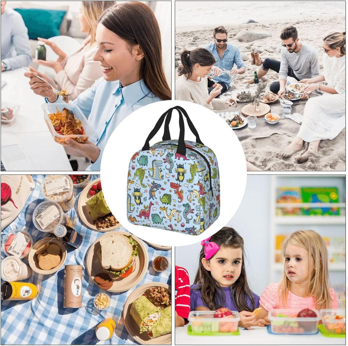 Cute Dragon Lunch Box Animal Lunch Bag Insulated Reusable Lunch Tote Bag Cooler Tote Bag for Men Women