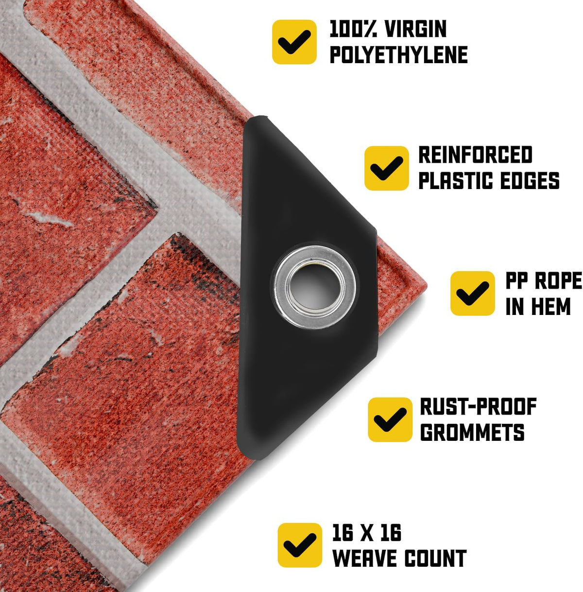 Core Tarps Extreme Heavy Duty 20 Mil Tarp Cover, Waterproof, UV Resistant, Rip and Tear Proof, Poly Tarpaulin with Reinforced Edges for Roof, Camping, Patio, Pool, Boat (Bricks/Black 50′ X 50′)