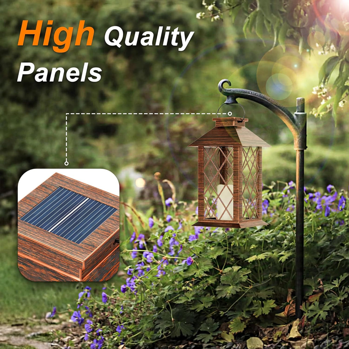 Solar Lanterns Outdoor, Waterproof Garden Hanging Lanterns, 13" Outdoor Decorative Lantern with LED Flickering Flameless Candles, Vintage Lantern for Porch, Yard,Patio Decor, 1 Pack
